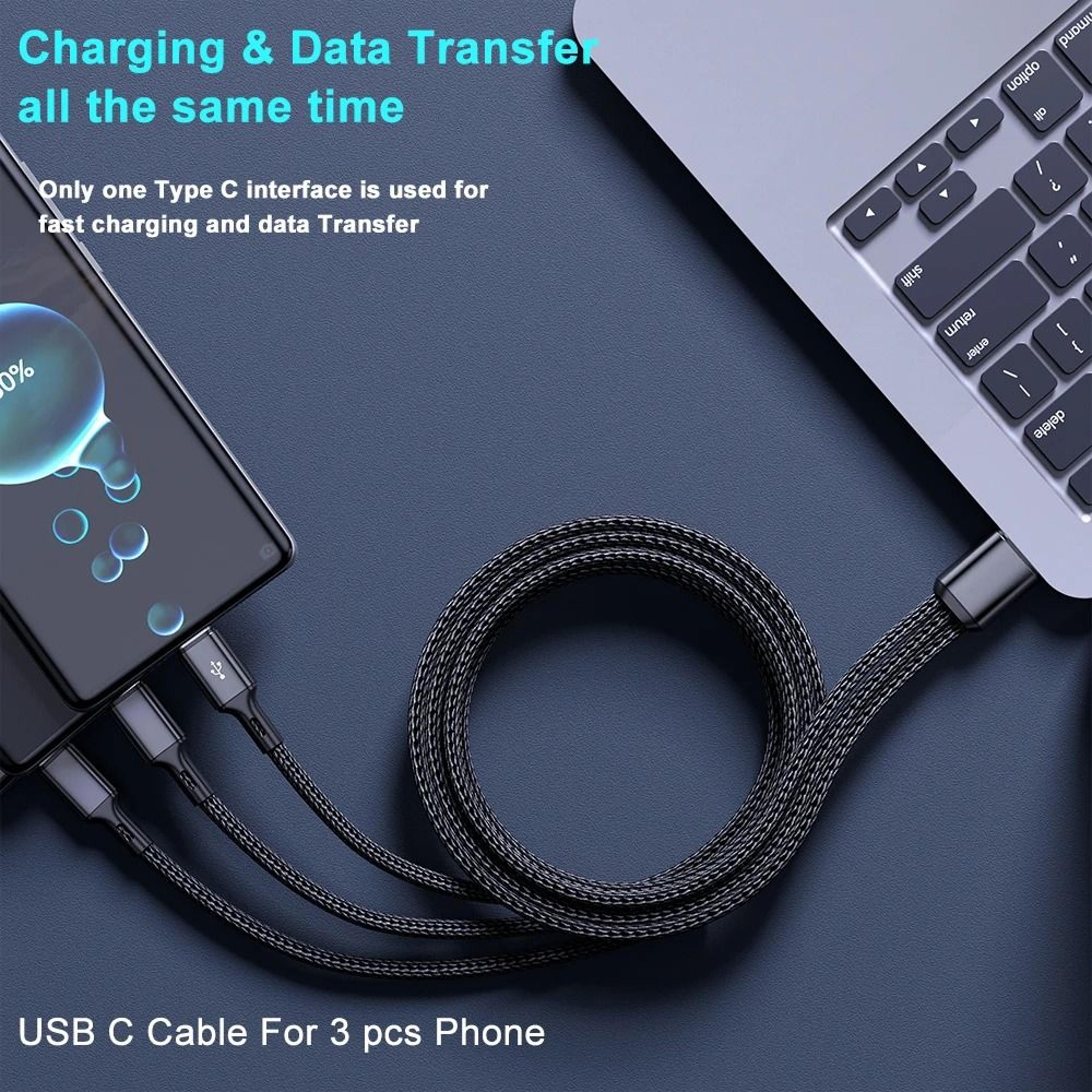 6A 120W HighSpeed 3in1 Universal Fast Charging USB Cable TypeC MicroUSB  Lightning 6