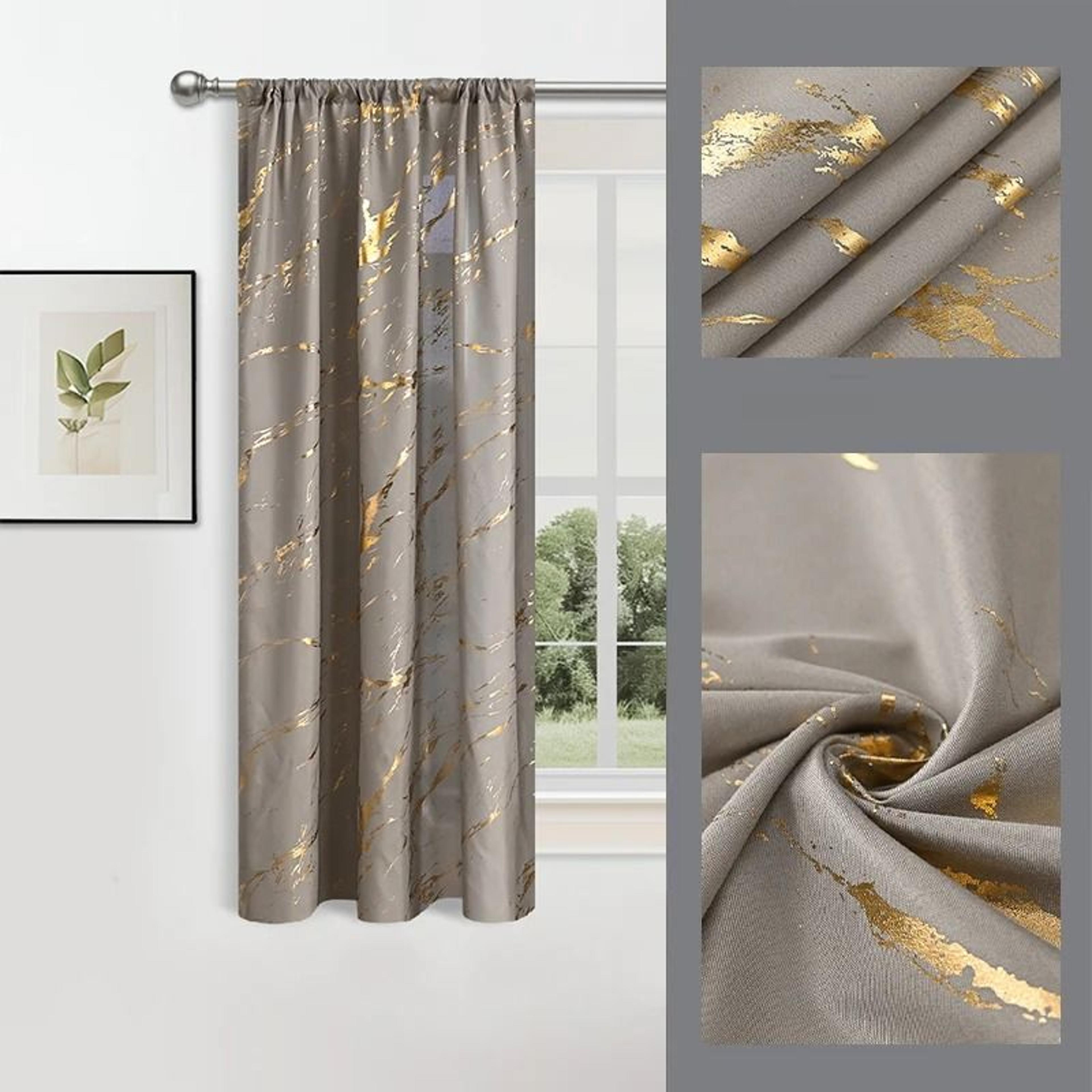 Luxury Marble Pattern Printed Curtain With Gold Foil Accents 9