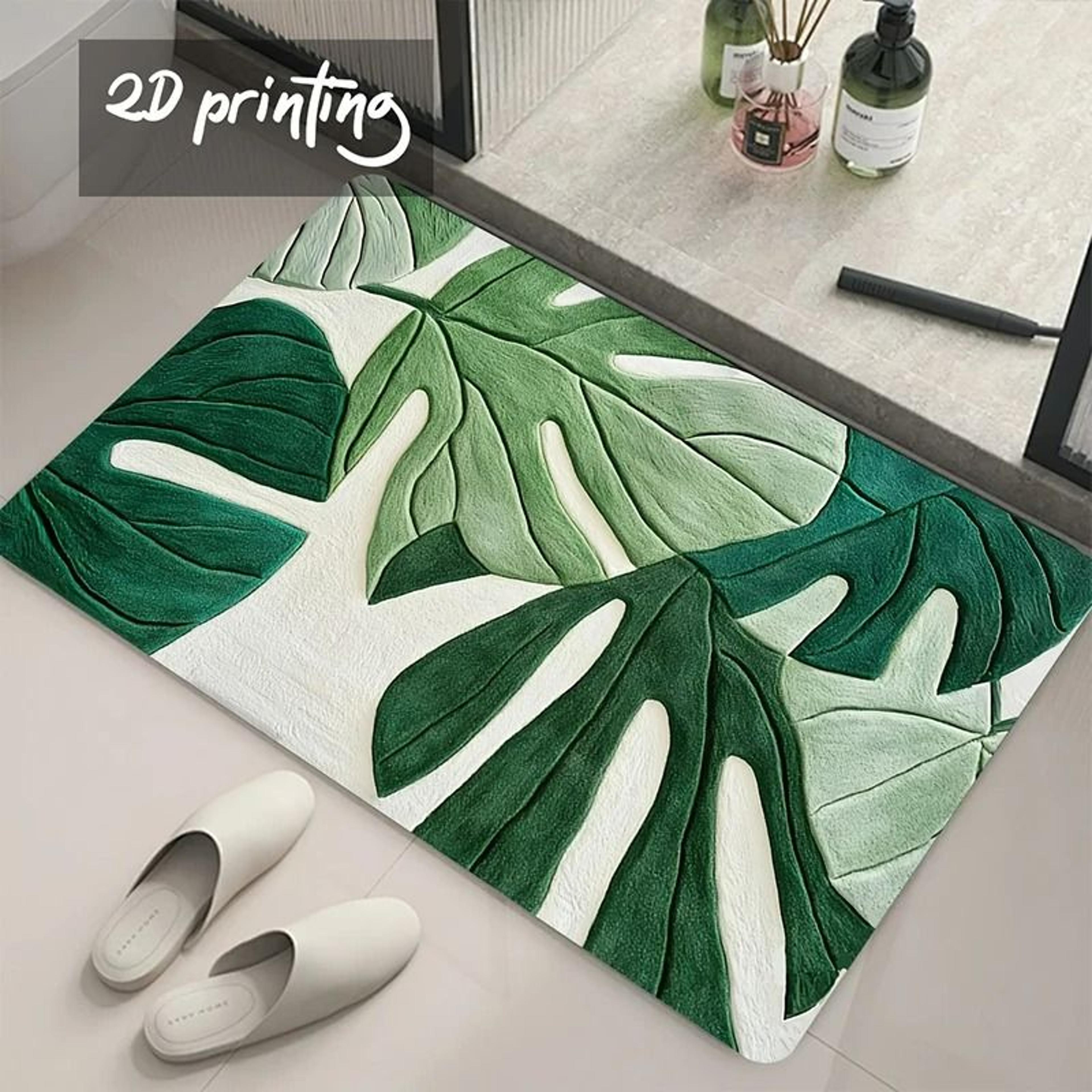 2D Monstera Leaf Print Absorbent Floor Mat 4