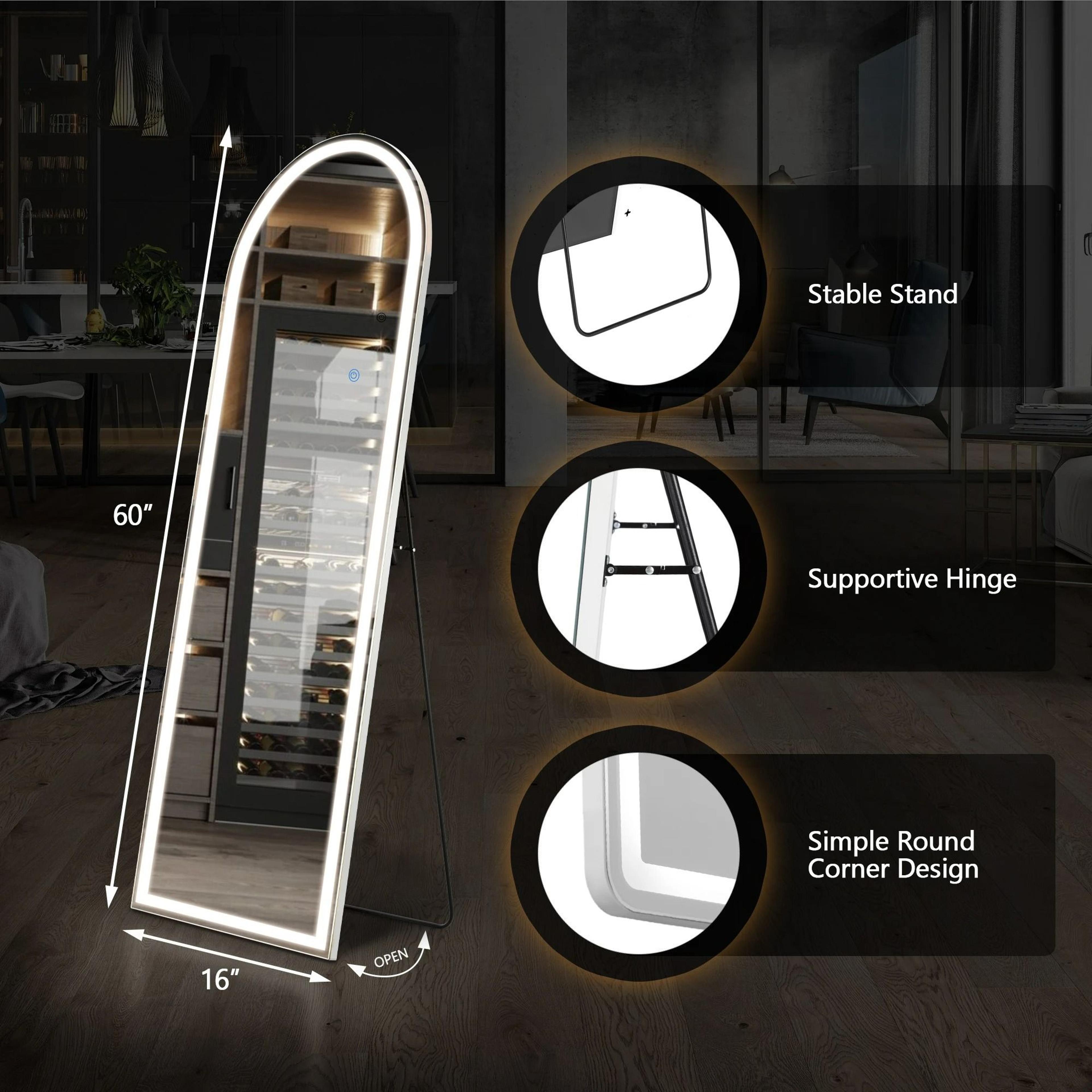 Modern Dimmable LED Aluminum FullLength Mirror 7