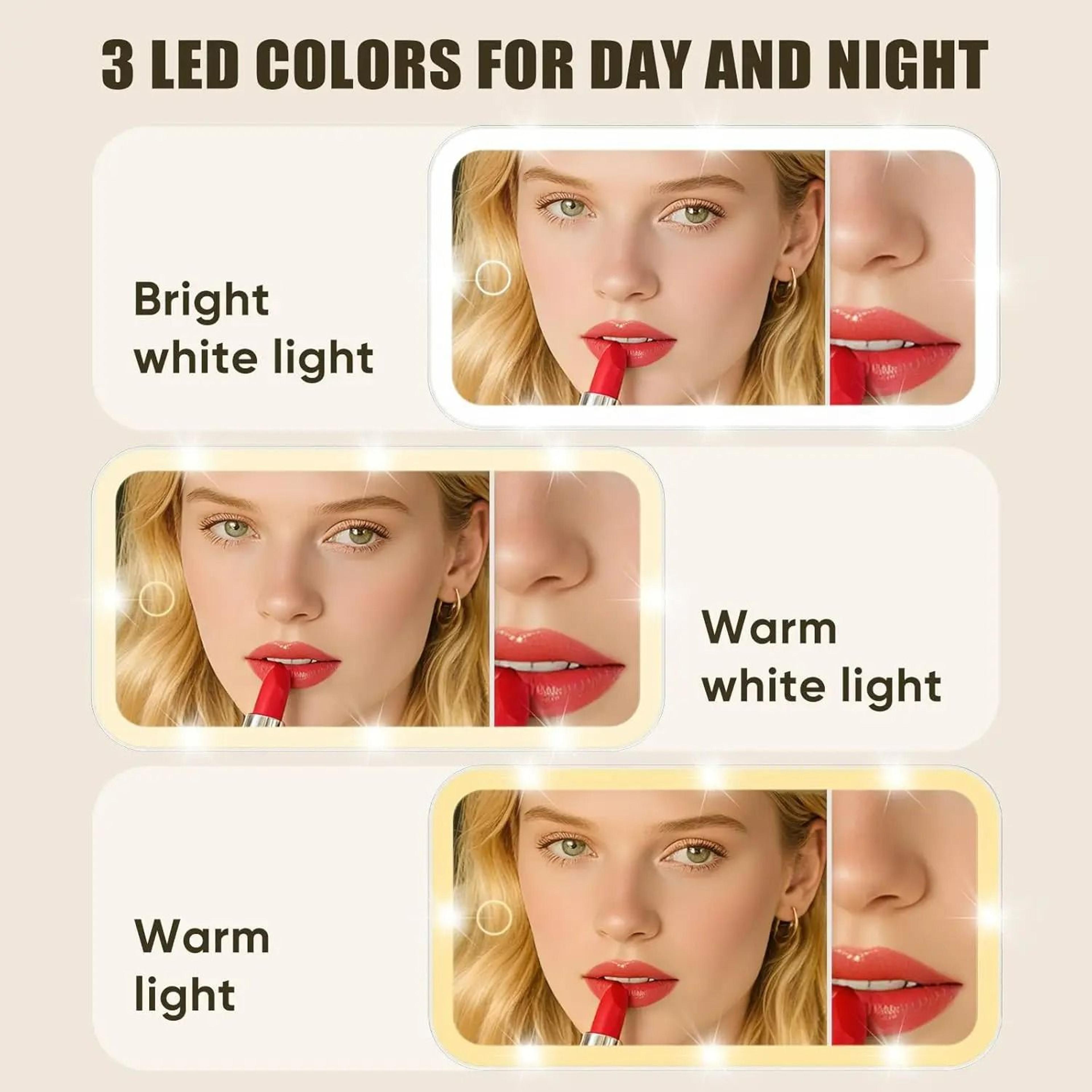 Car Vanity Makeup Mirror With Dimmable LED Lights  5X Magnification 5