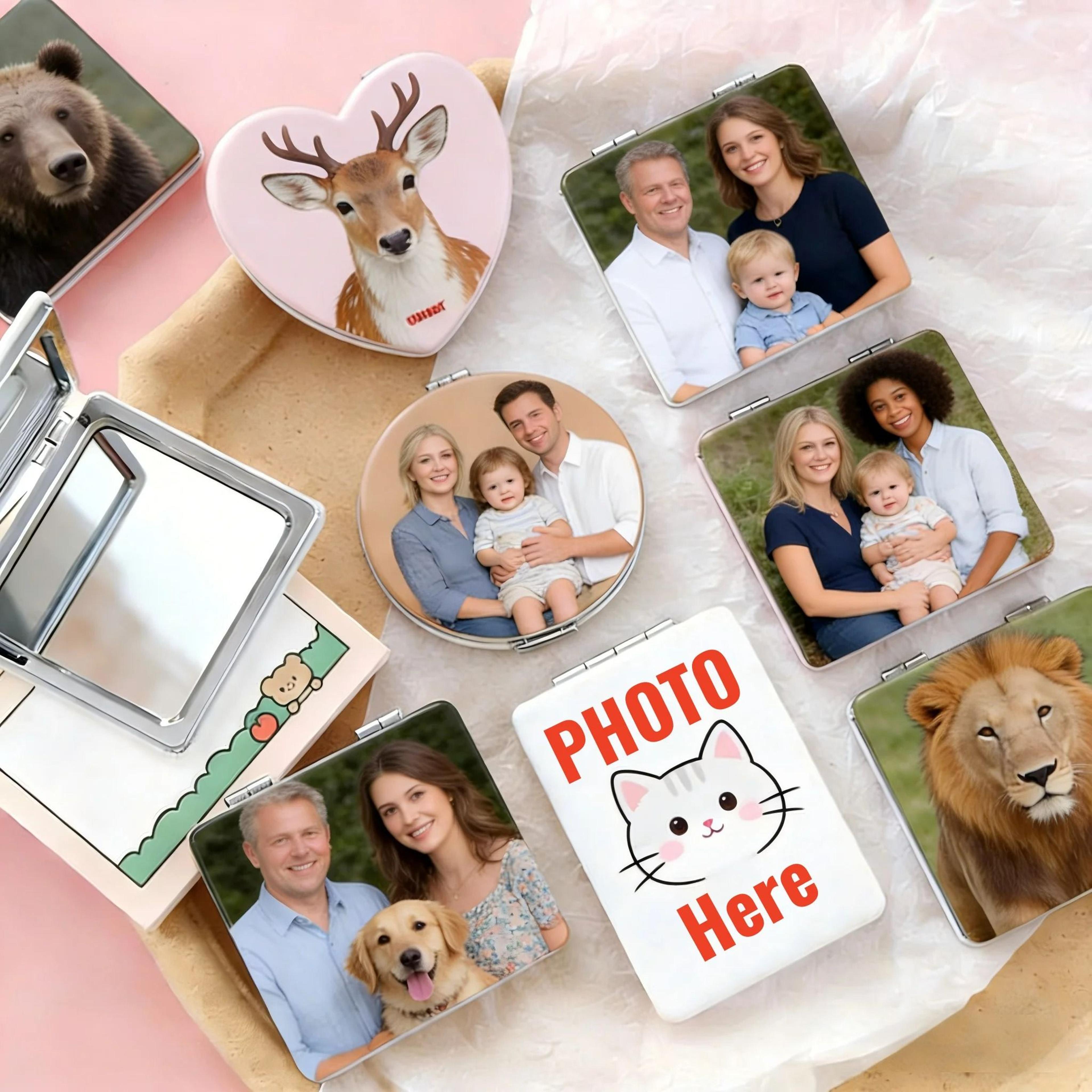 Personalized Custom Photo Leather Compact Pocket Mirror 0
