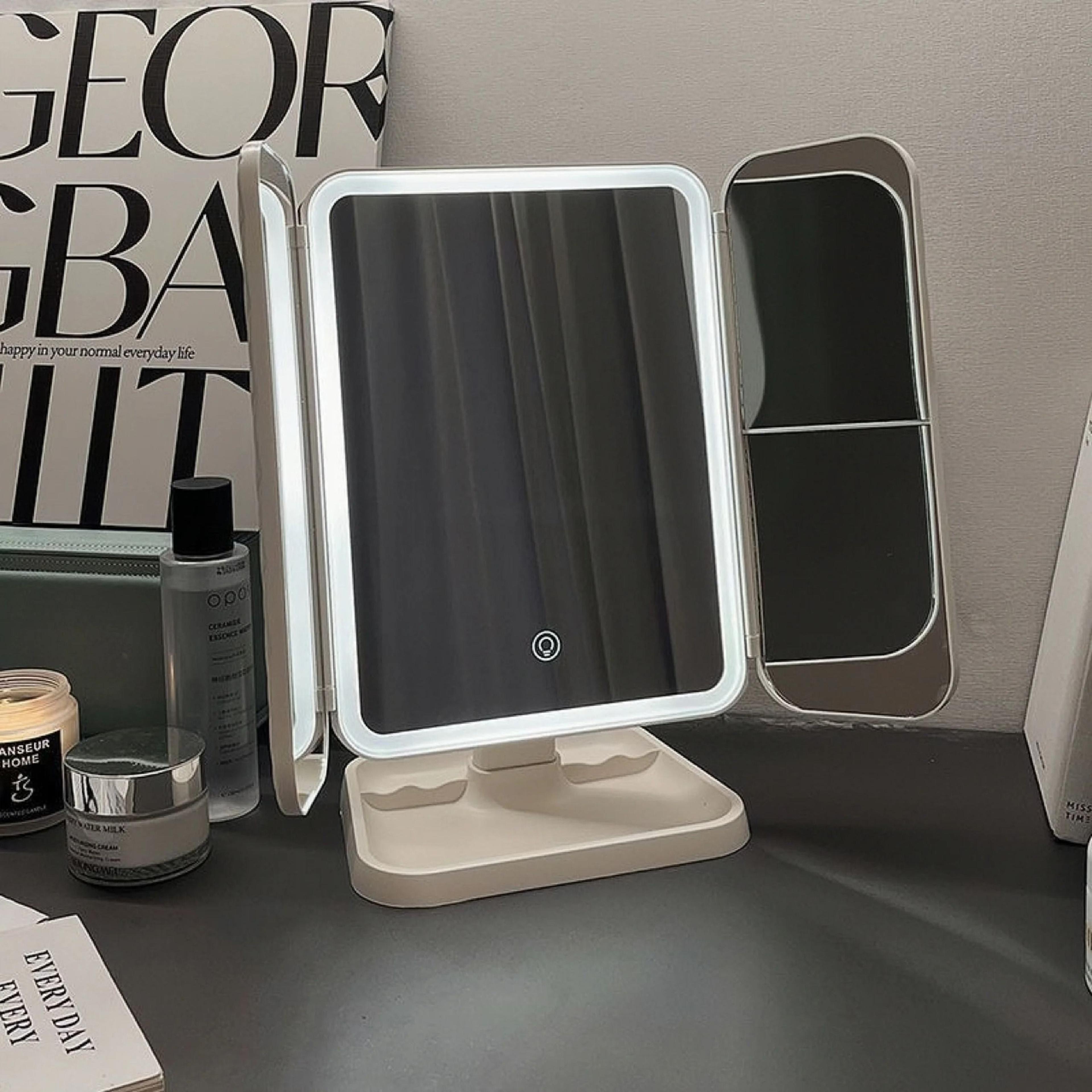 TripleFold Illuminated LED Vanity Makeup Mirror 0