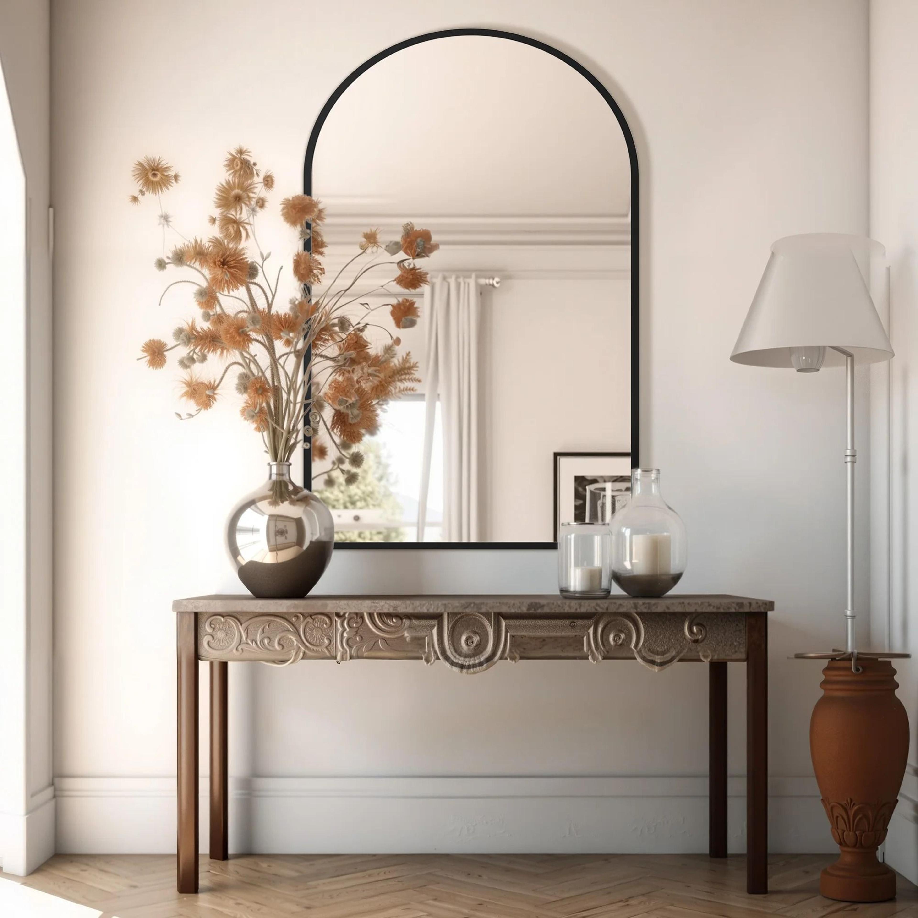Modern Arched Metal Framed Wall Dressing Mirror 1