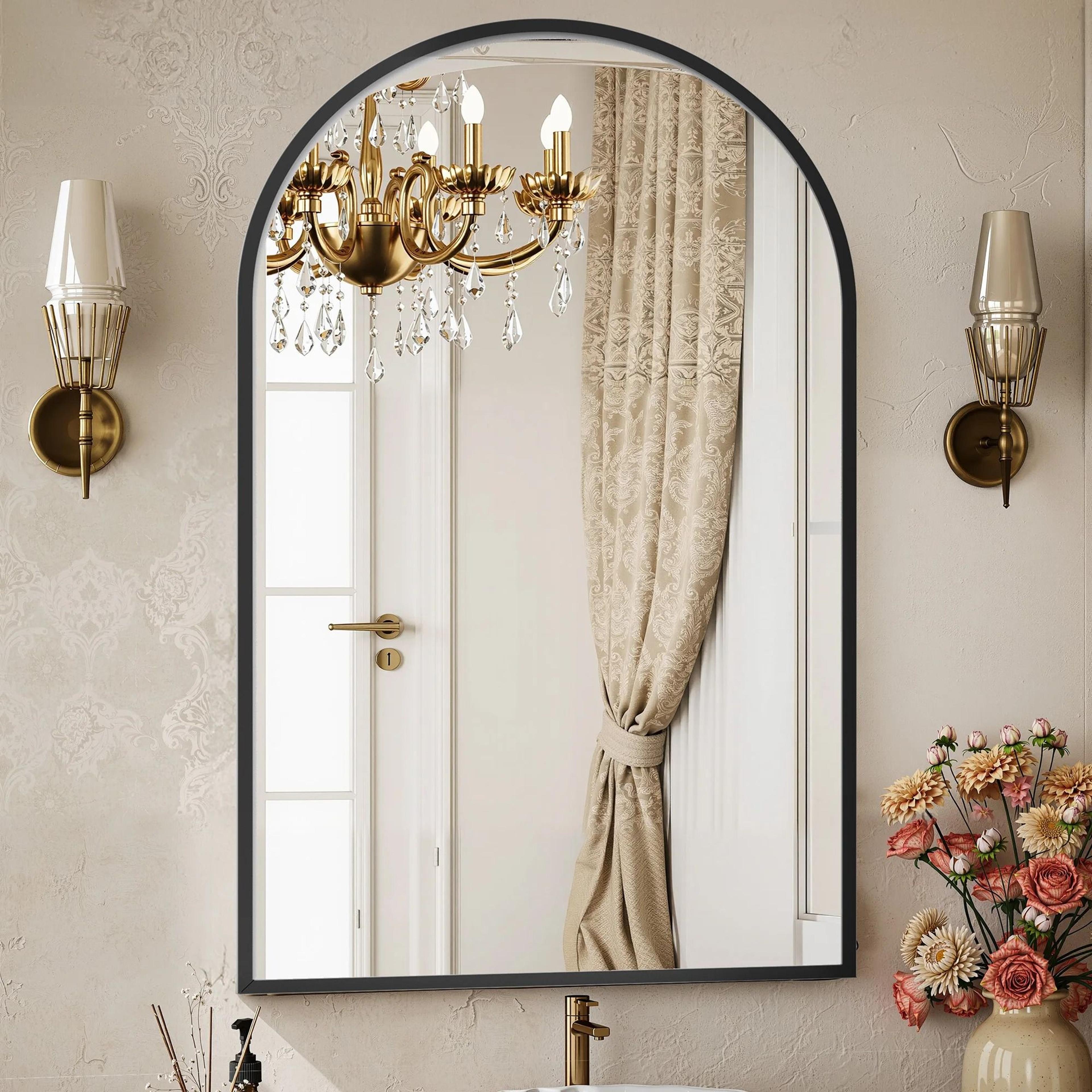 Modern Arched Metal Framed Wall Dressing Mirror 0