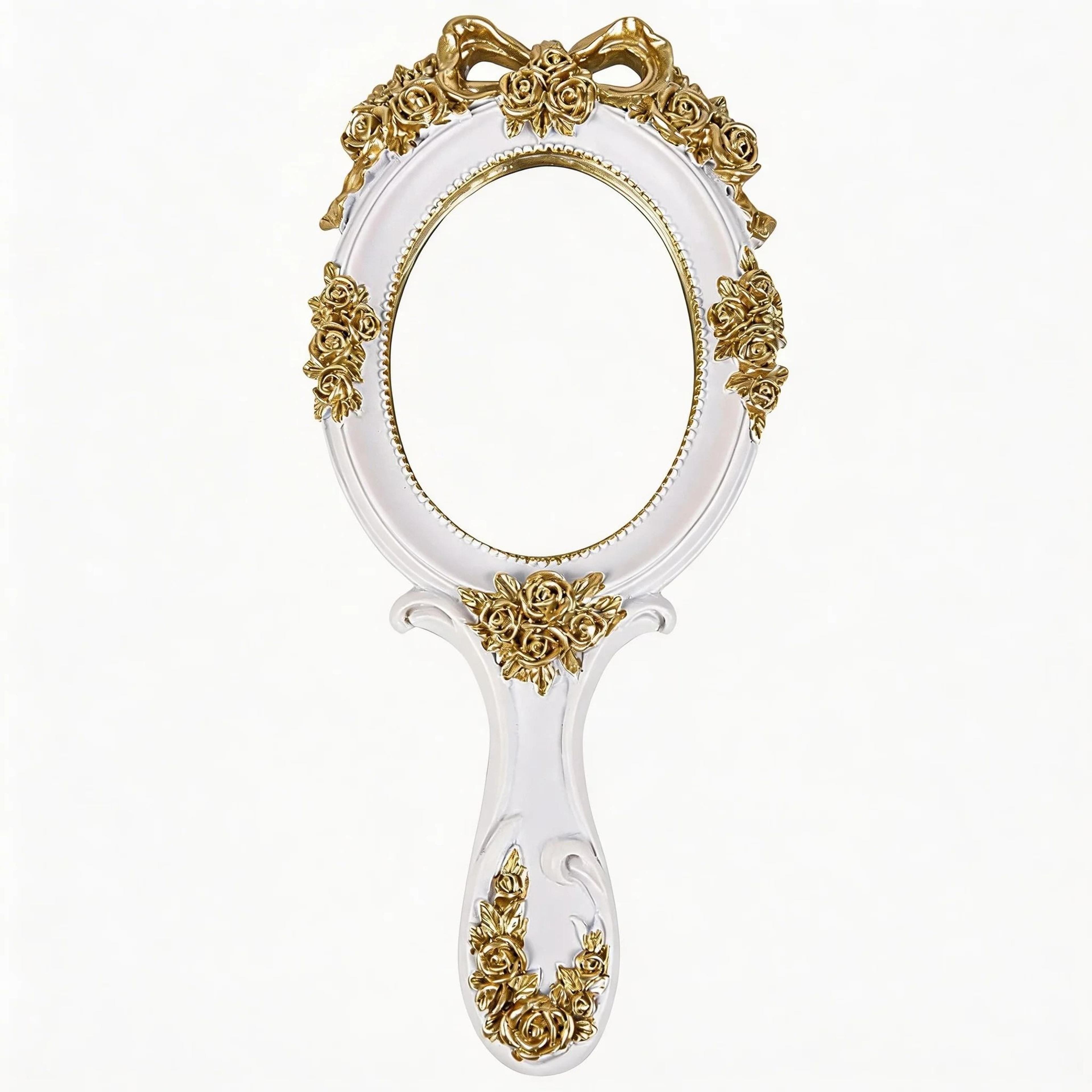 Portable Handheld Metal Princess Mirror With Rose Embossing 5