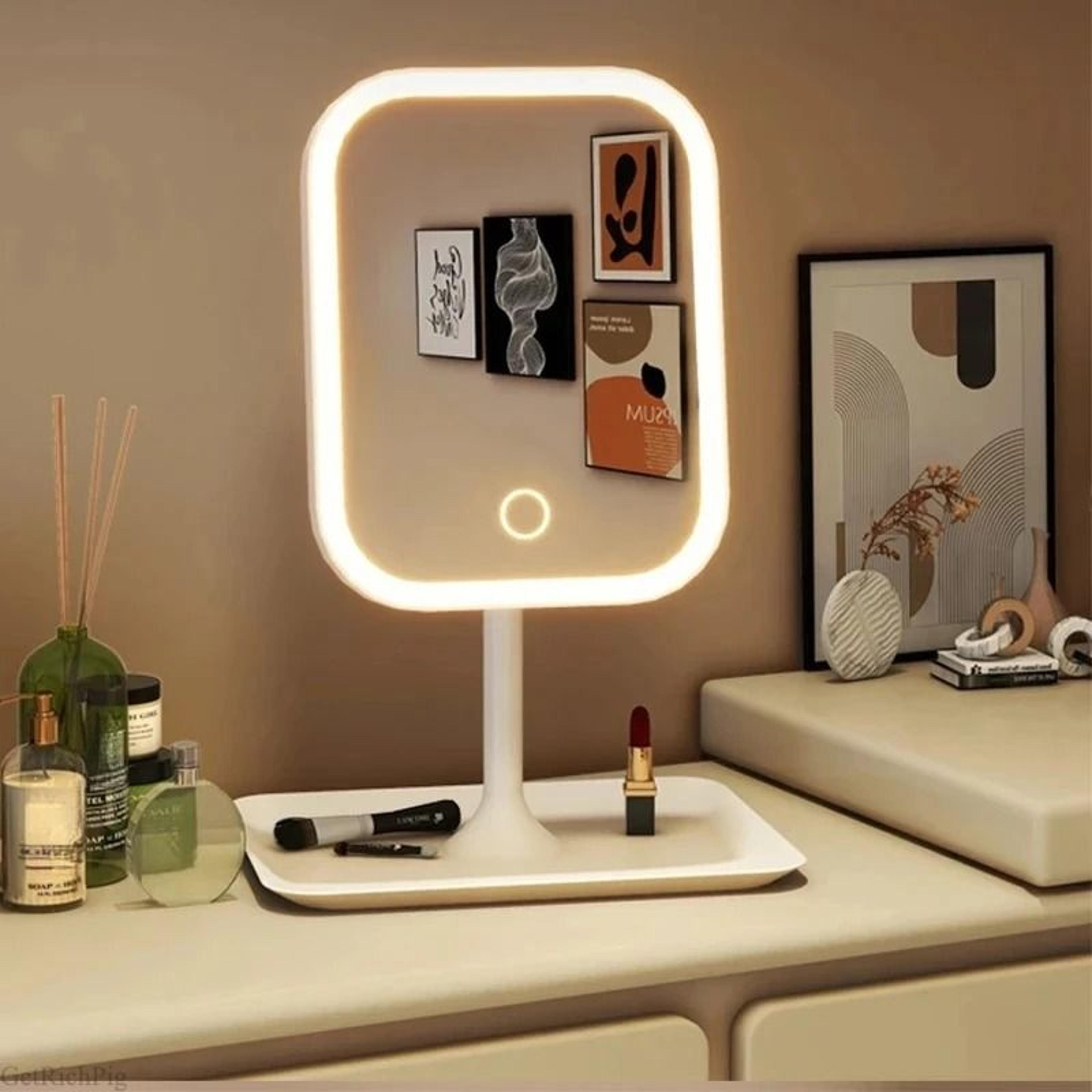 unique designer 3-color led desktop vanity mirror