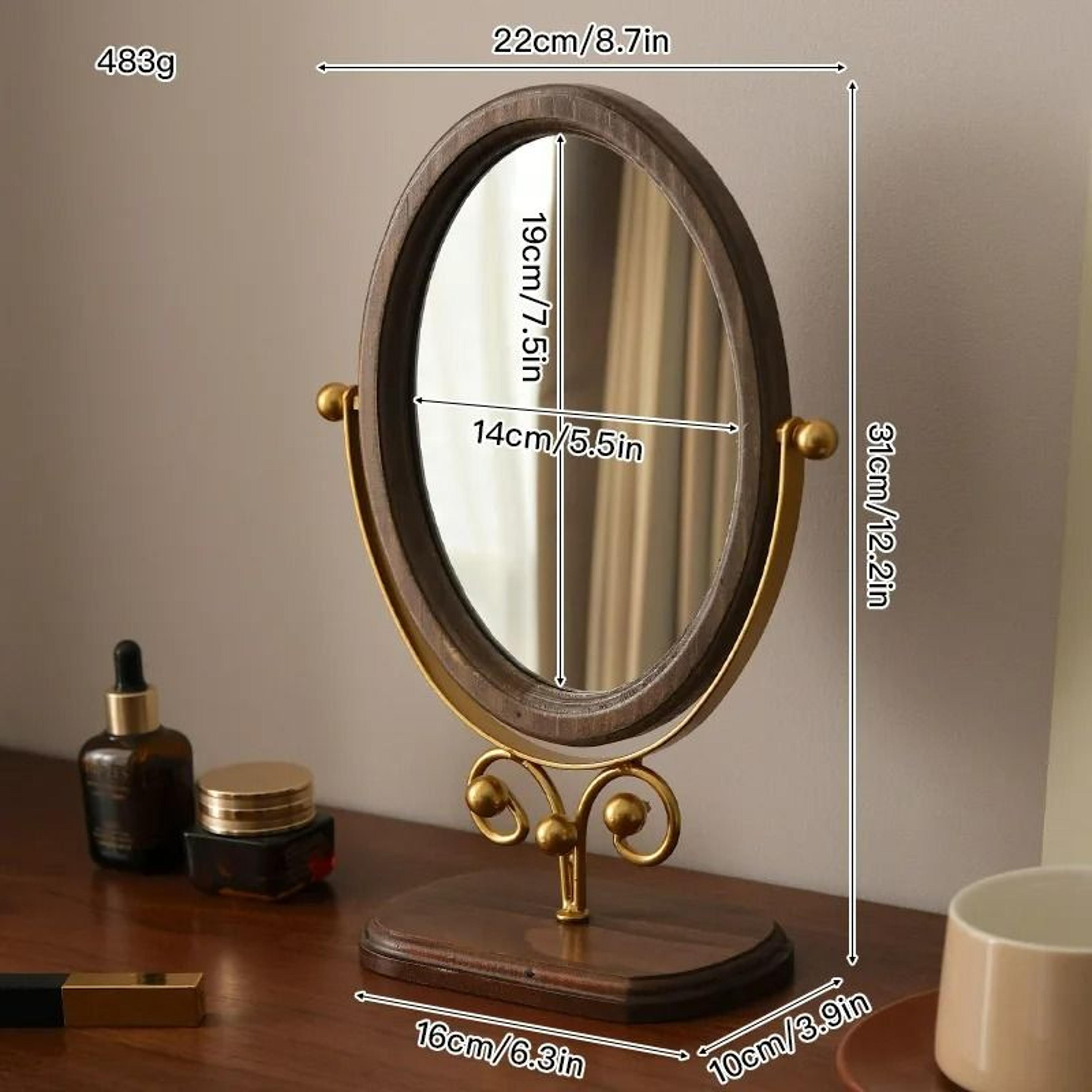 Light Luxury Retro Oval Desktop Makeup Mirror 7