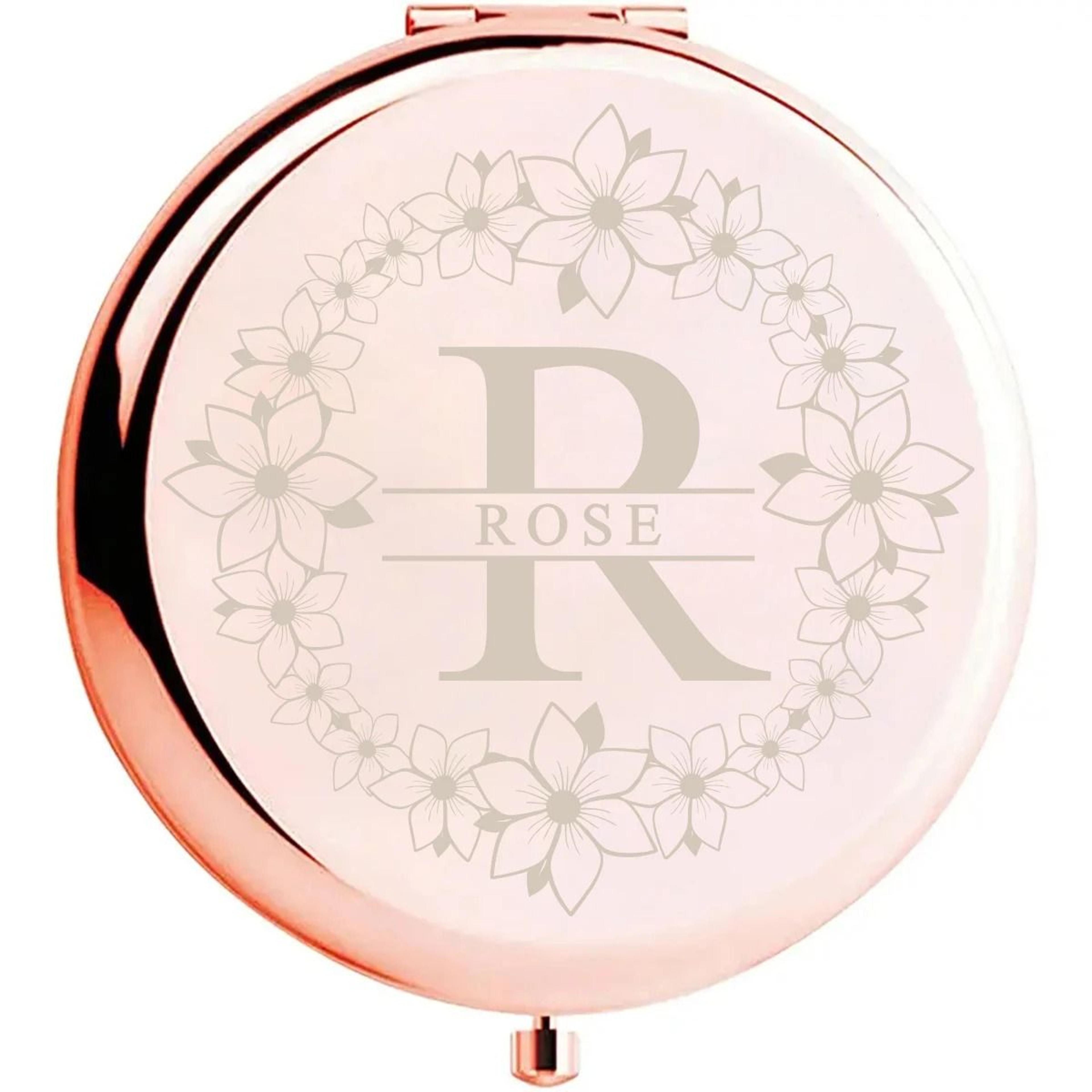 Personalized Floral Wreath Initial Portable Compact Mirror 9