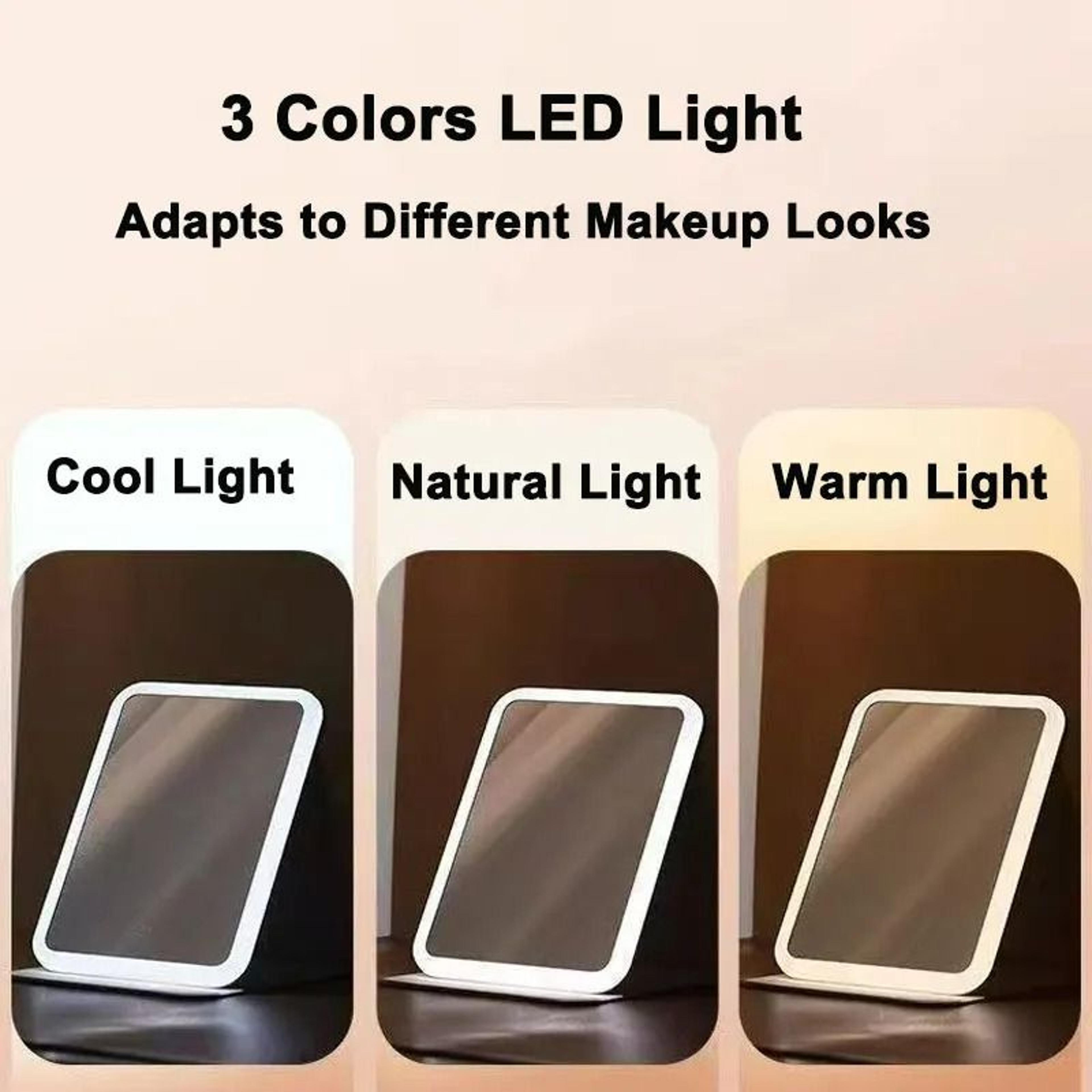 3Color LED Leather Folding Travel Vanity Mirror 4