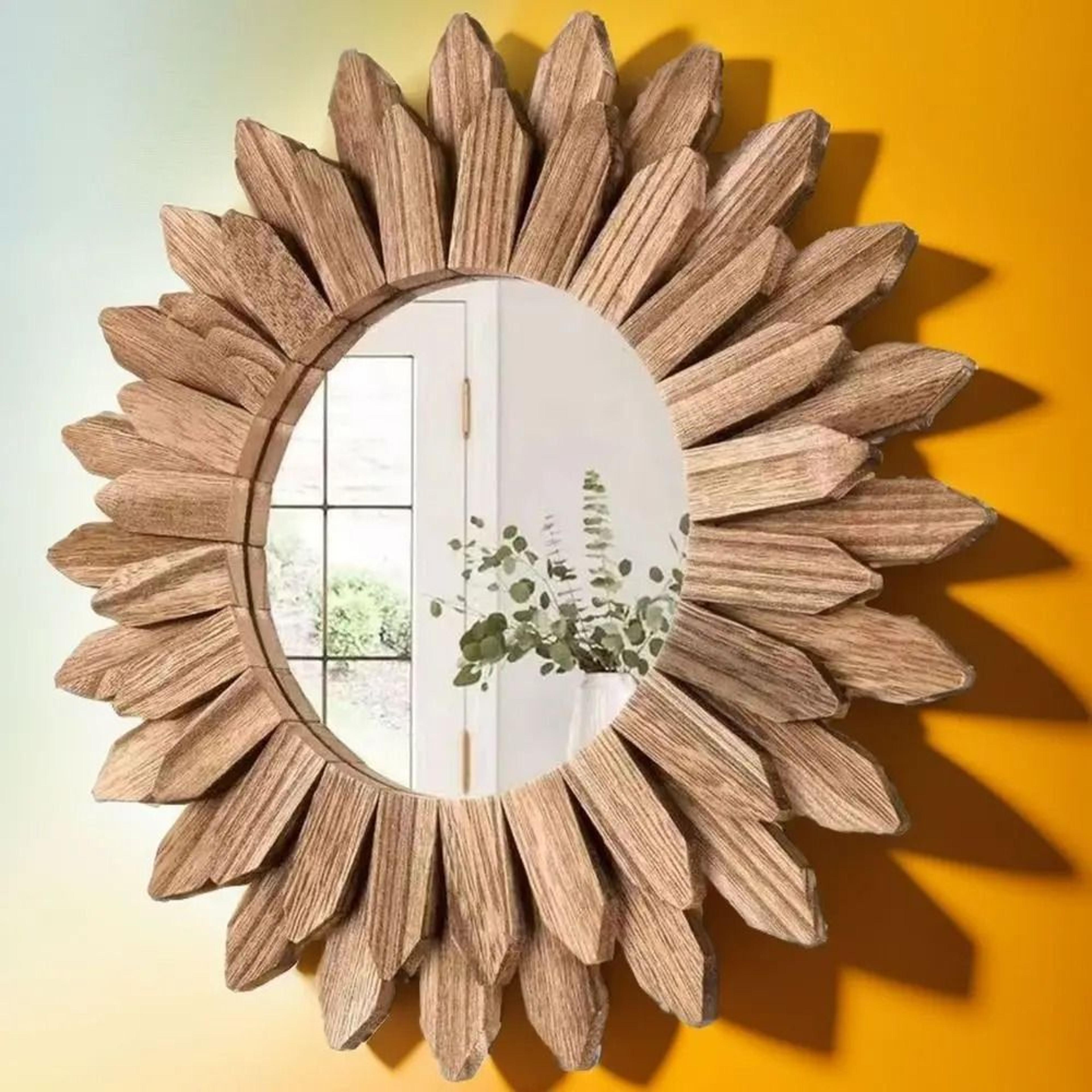 Rustic Wooden Farmhouse Decorative Wall Mirror 1
