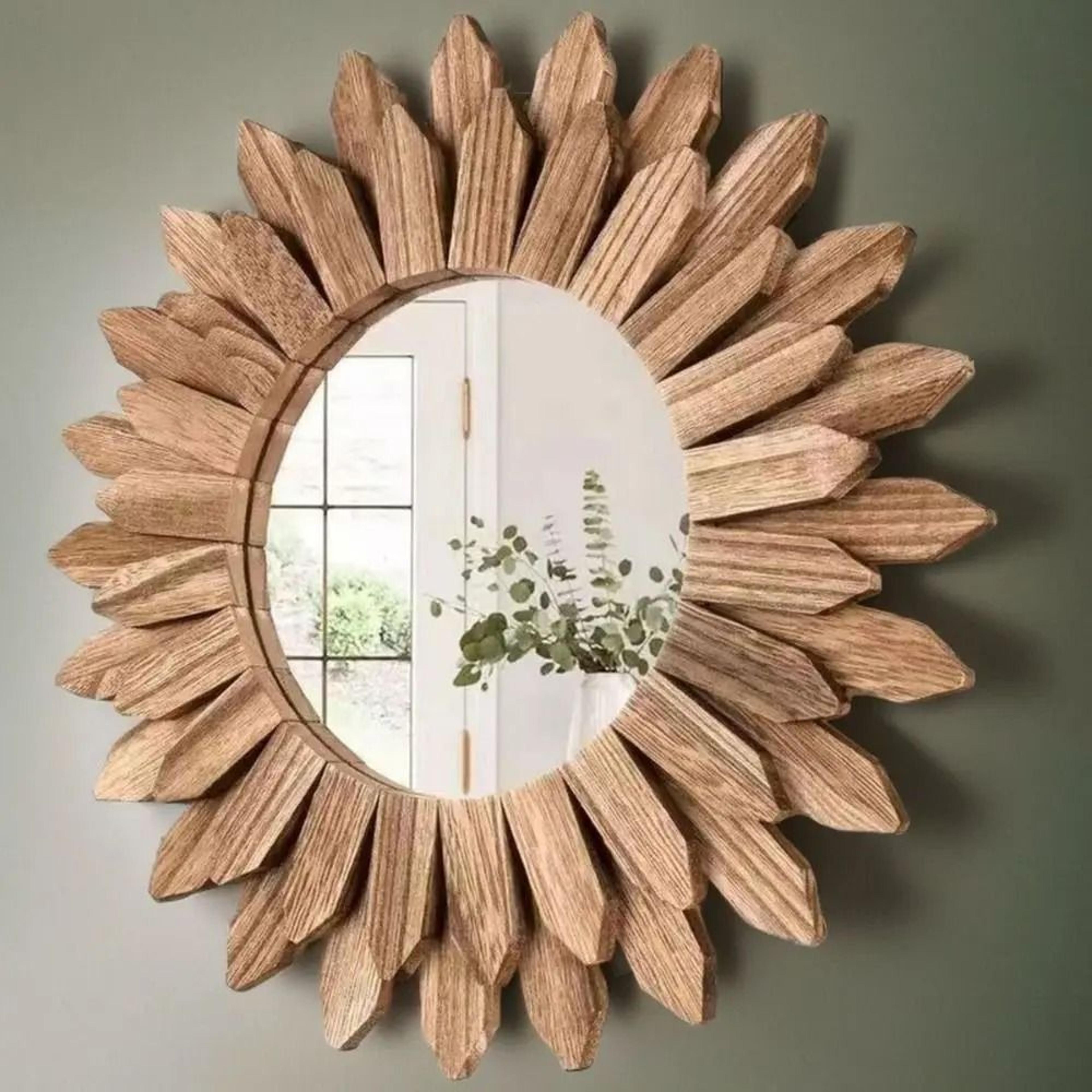 Rustic Wooden Farmhouse Decorative Wall Mirror 0
