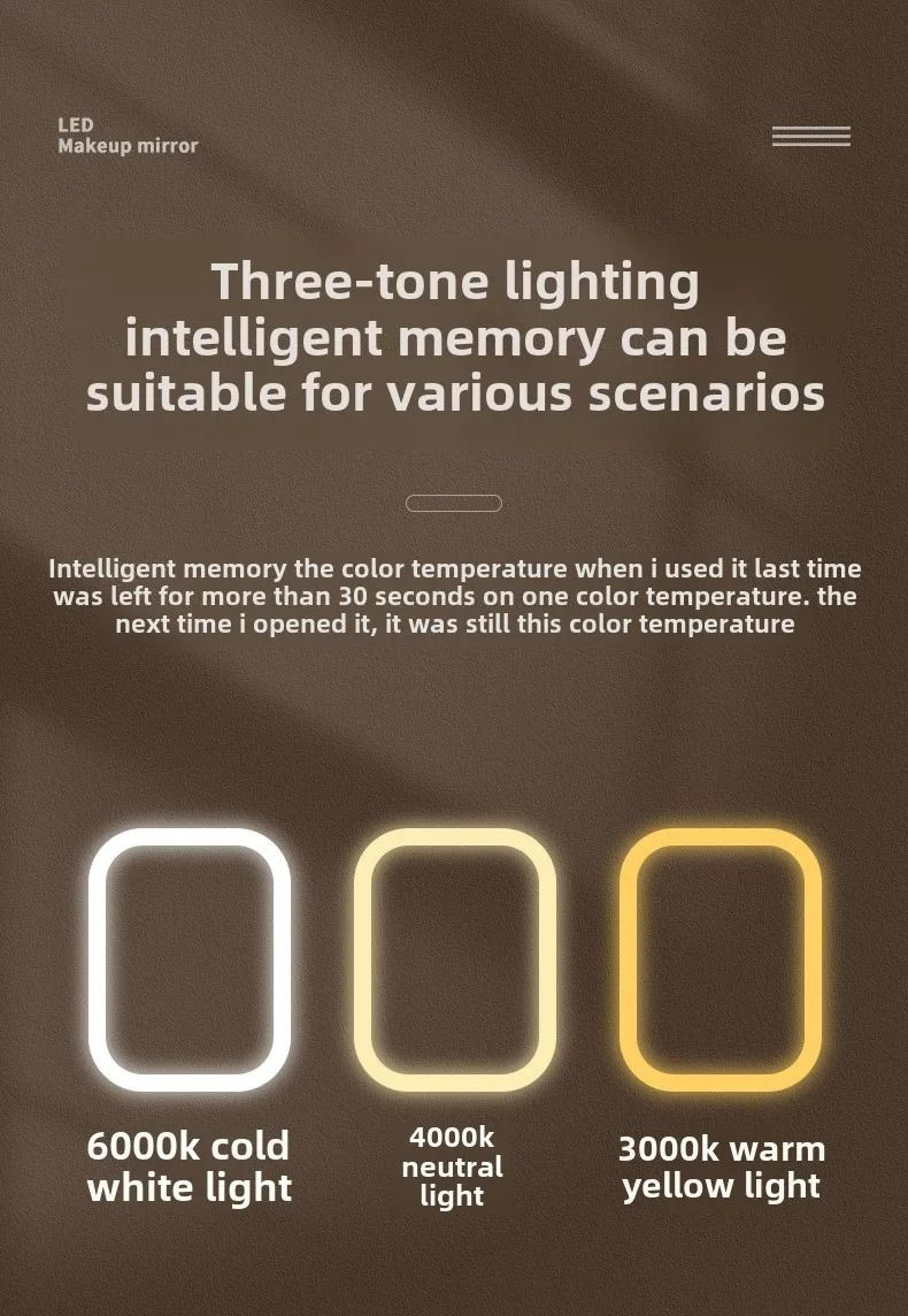 Intelligent 3Color LED Touch Desktop Vanity Mirror 4