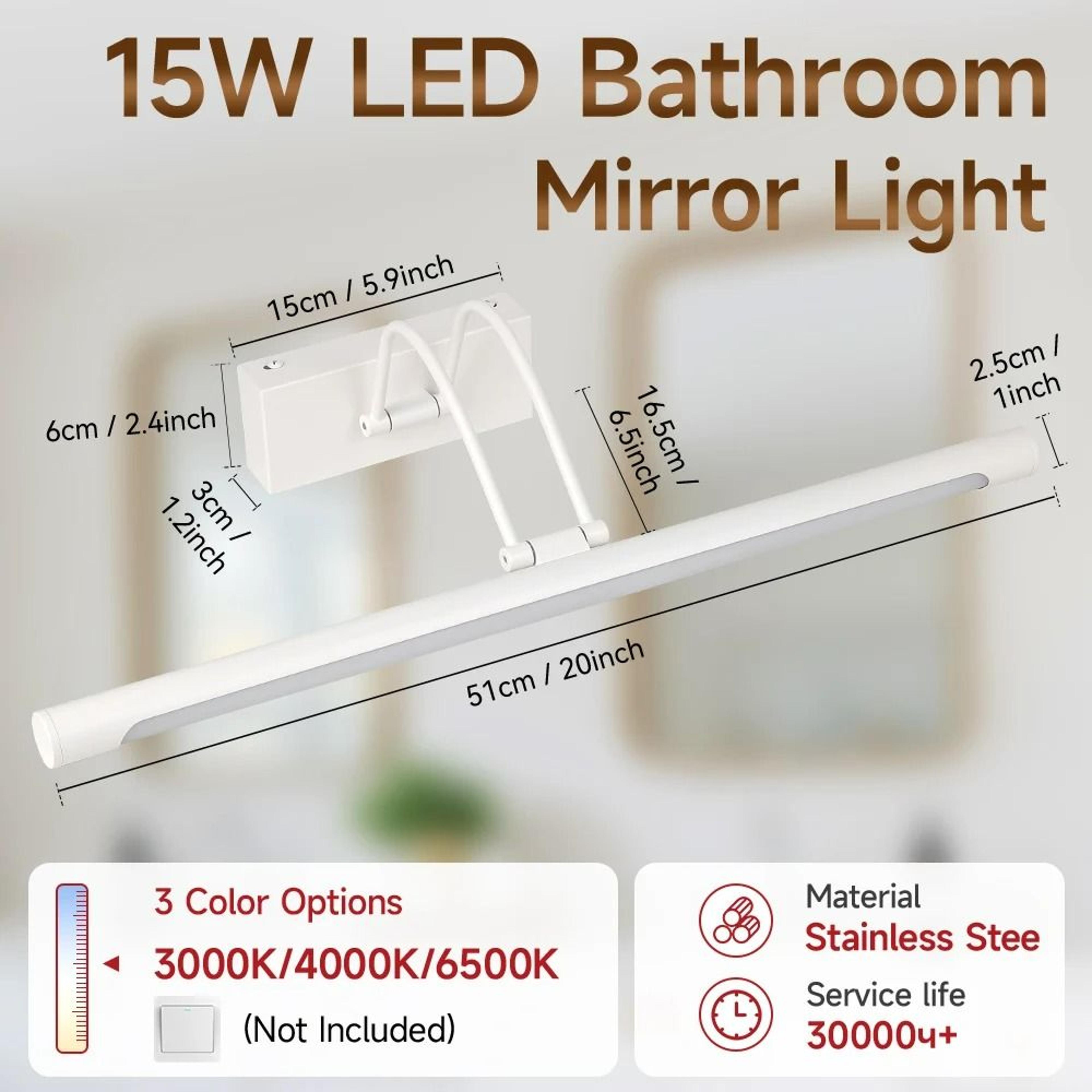 Dimmable 3Color LED Bathroom Vanity Mirror Front Bar Light 10
