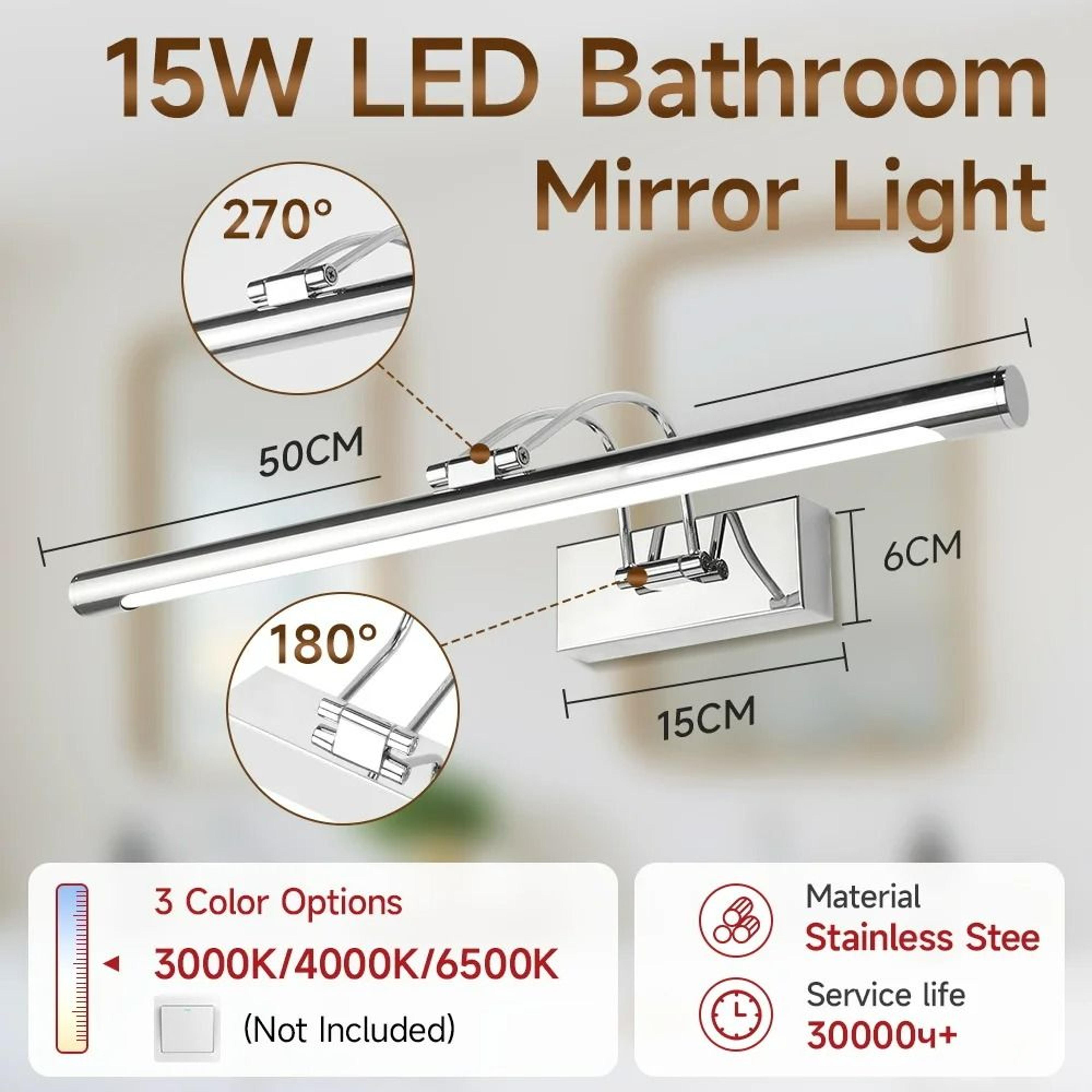 Dimmable 3Color LED Bathroom Vanity Mirror Front Bar Light 8