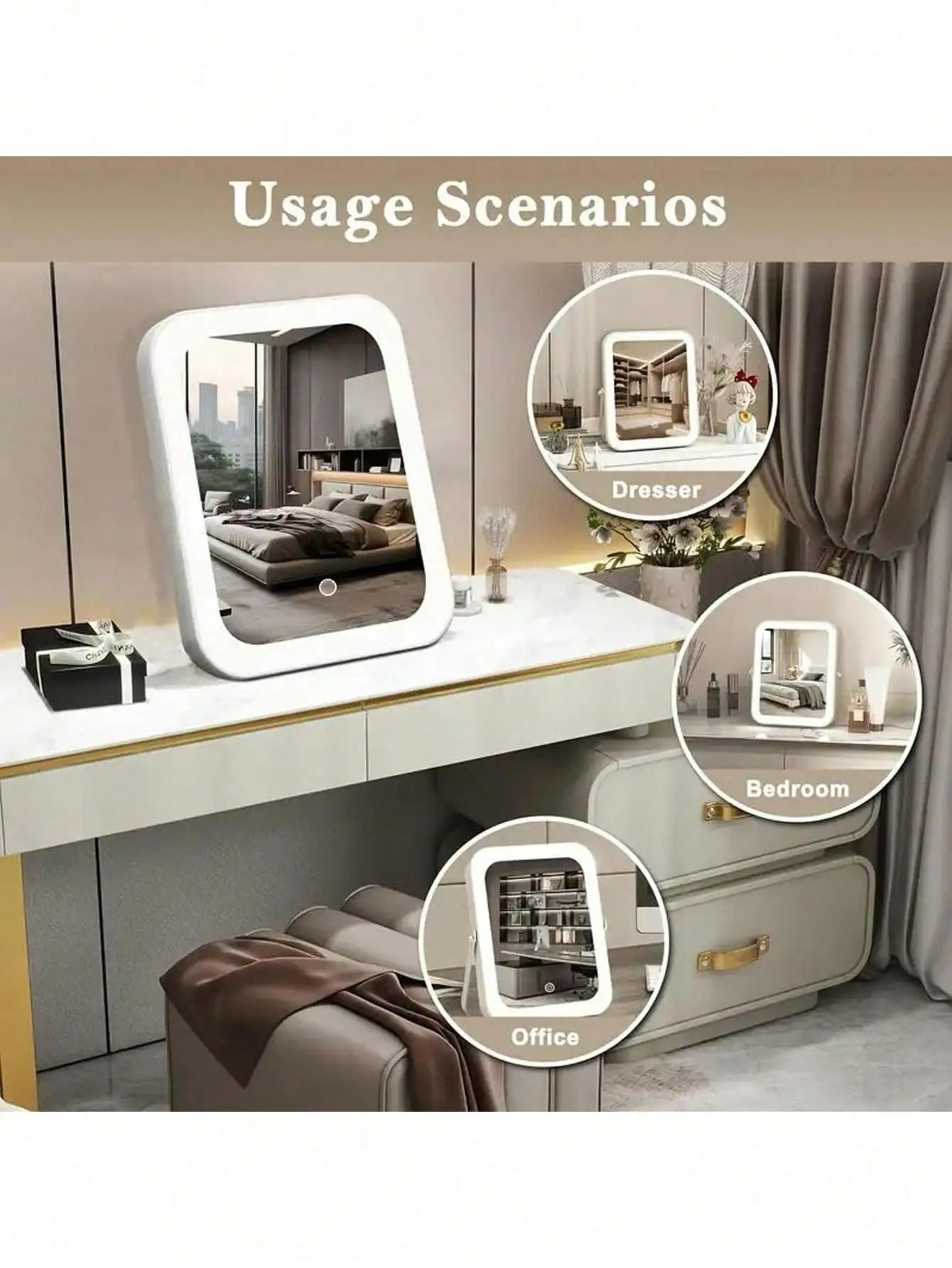 3Color LED Touch Control 360 Rotating Tabletop Vanity Mirror 4
