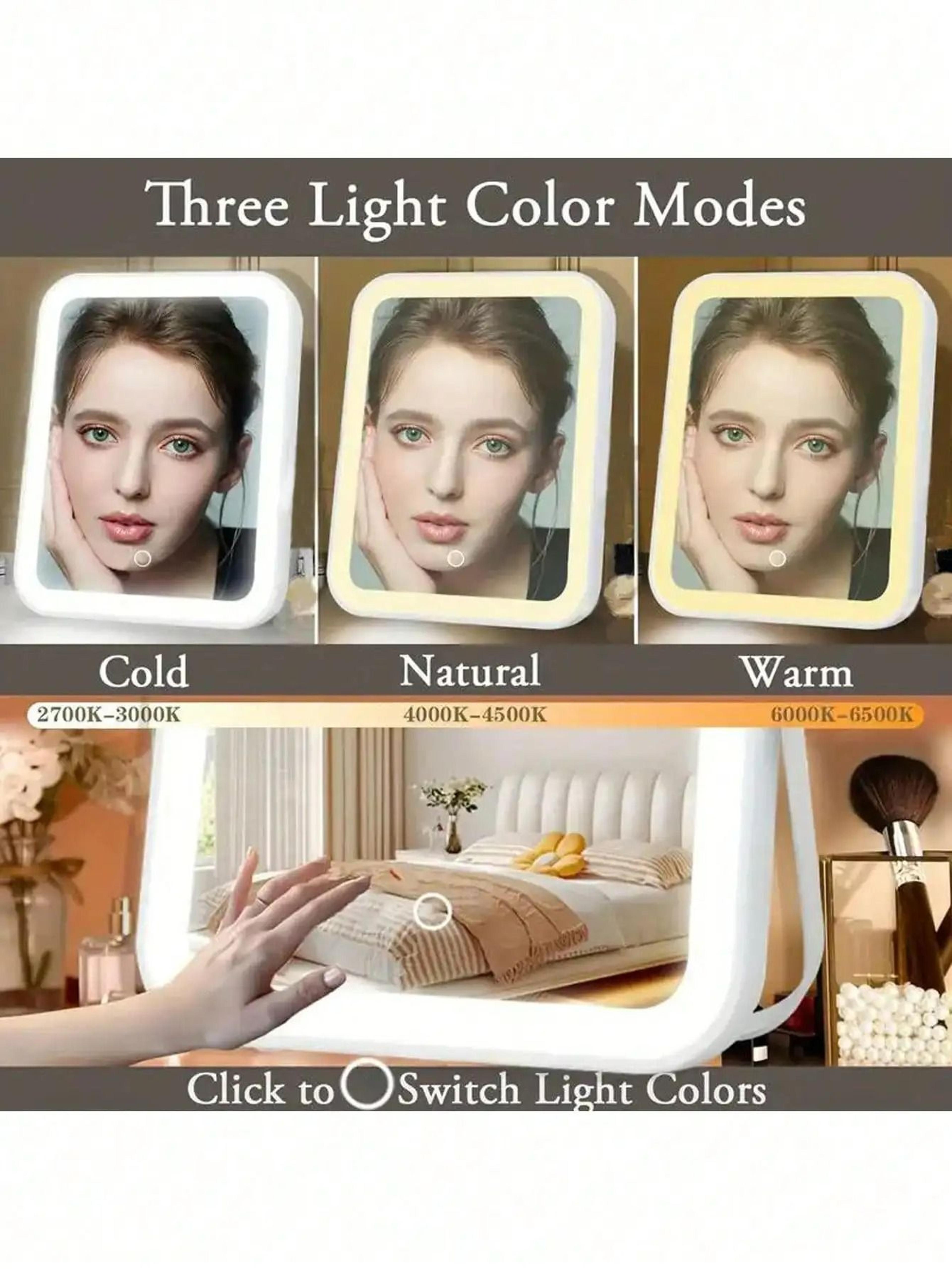 3Color LED Touch Control 360 Rotating Tabletop Vanity Mirror 1