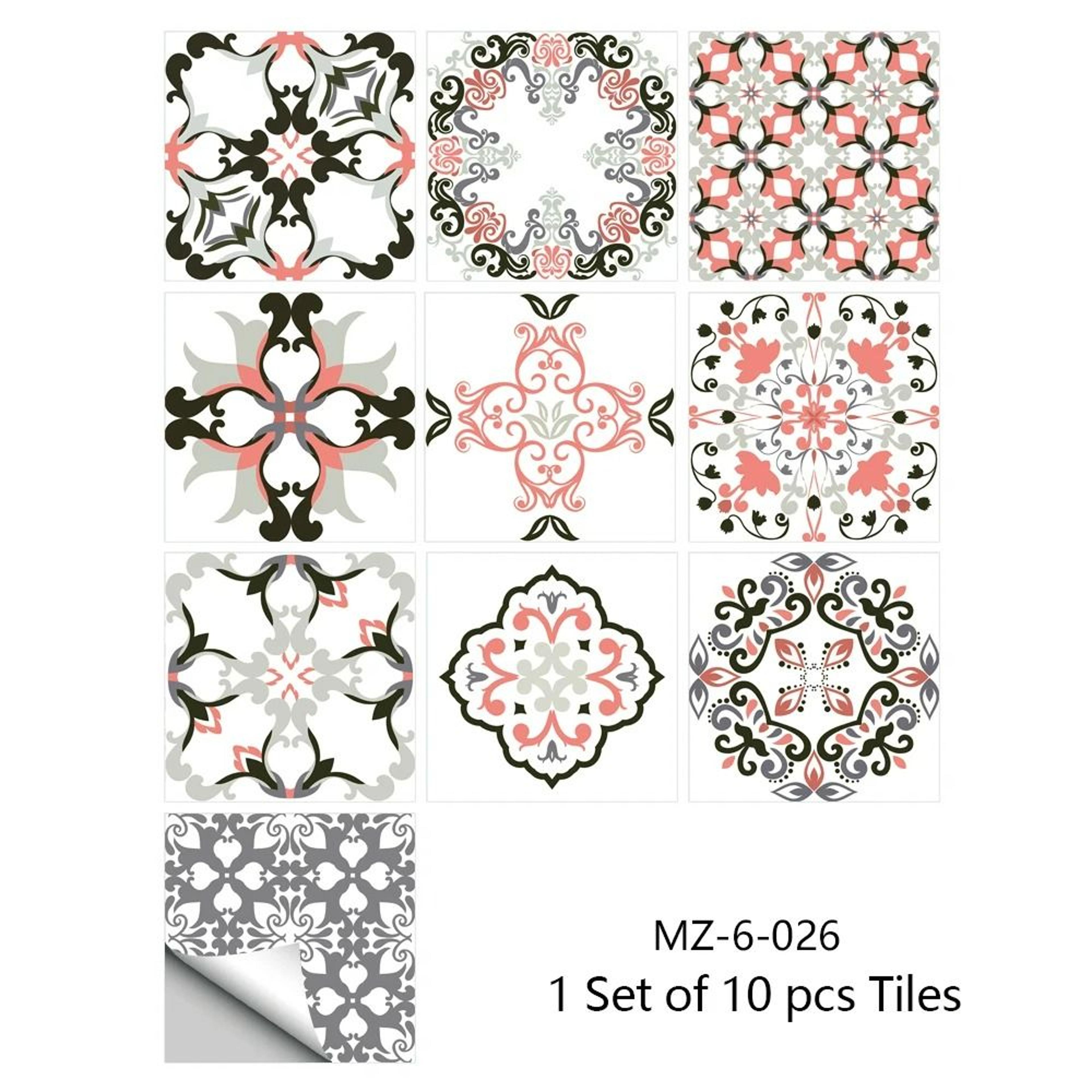 10Pack Mandala Pattern Matte WearResistant Vinyl Tile Stickers 15