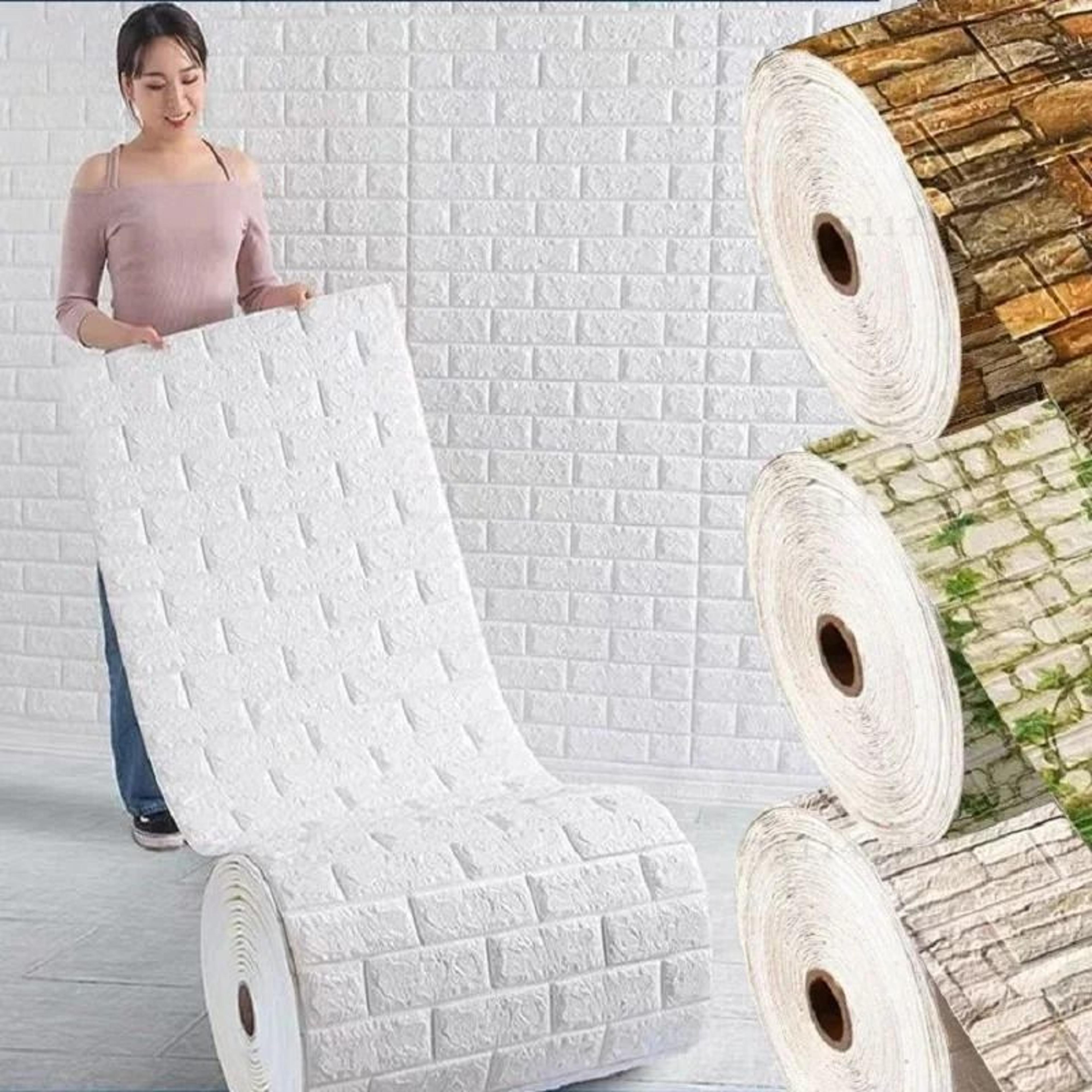 3D Sculpted Brick Foam Waterproof SelfAdhesive Wall Tile Roll 1