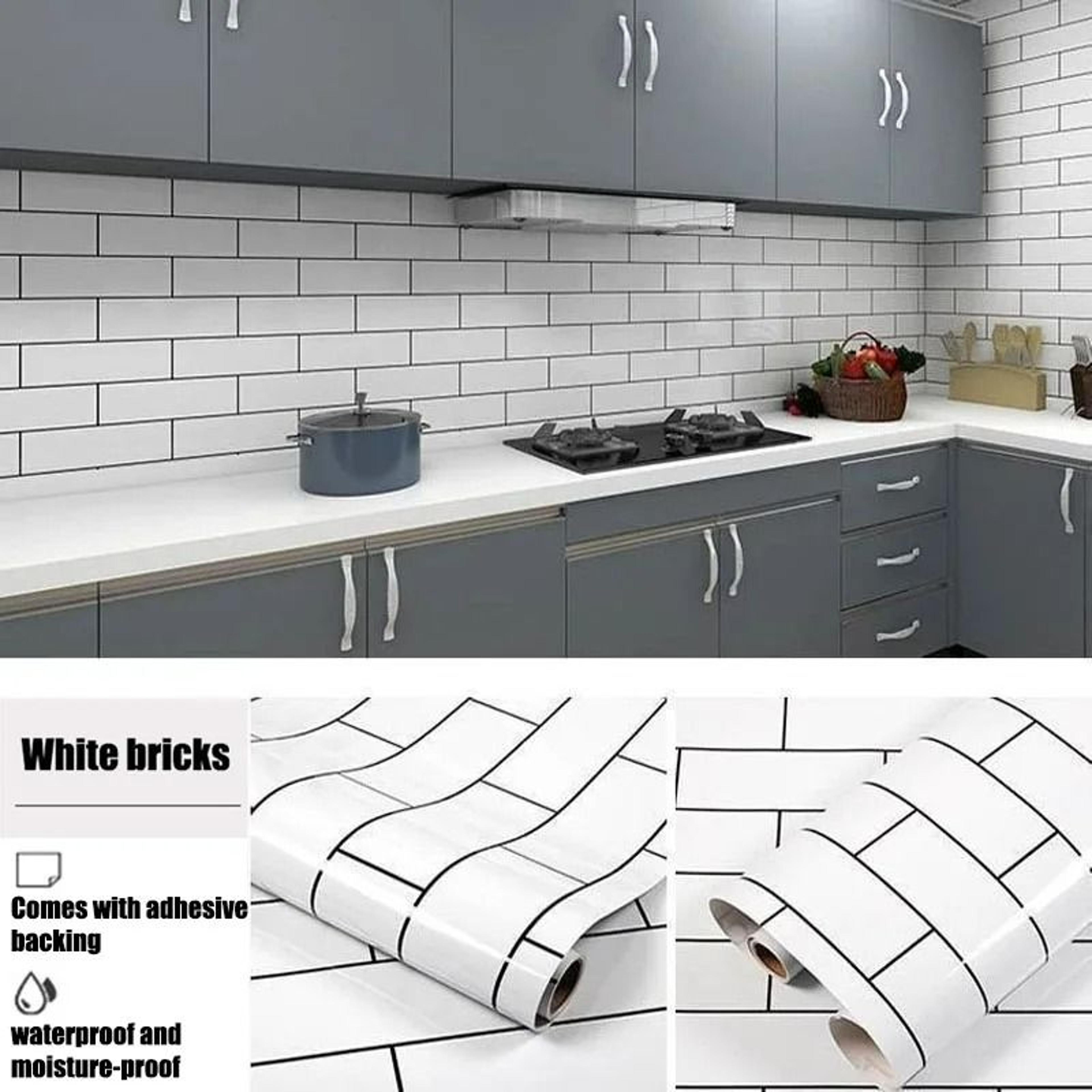 Modern White Brick Waterproof  OilProof Kitchen Contact Paper Roll 6