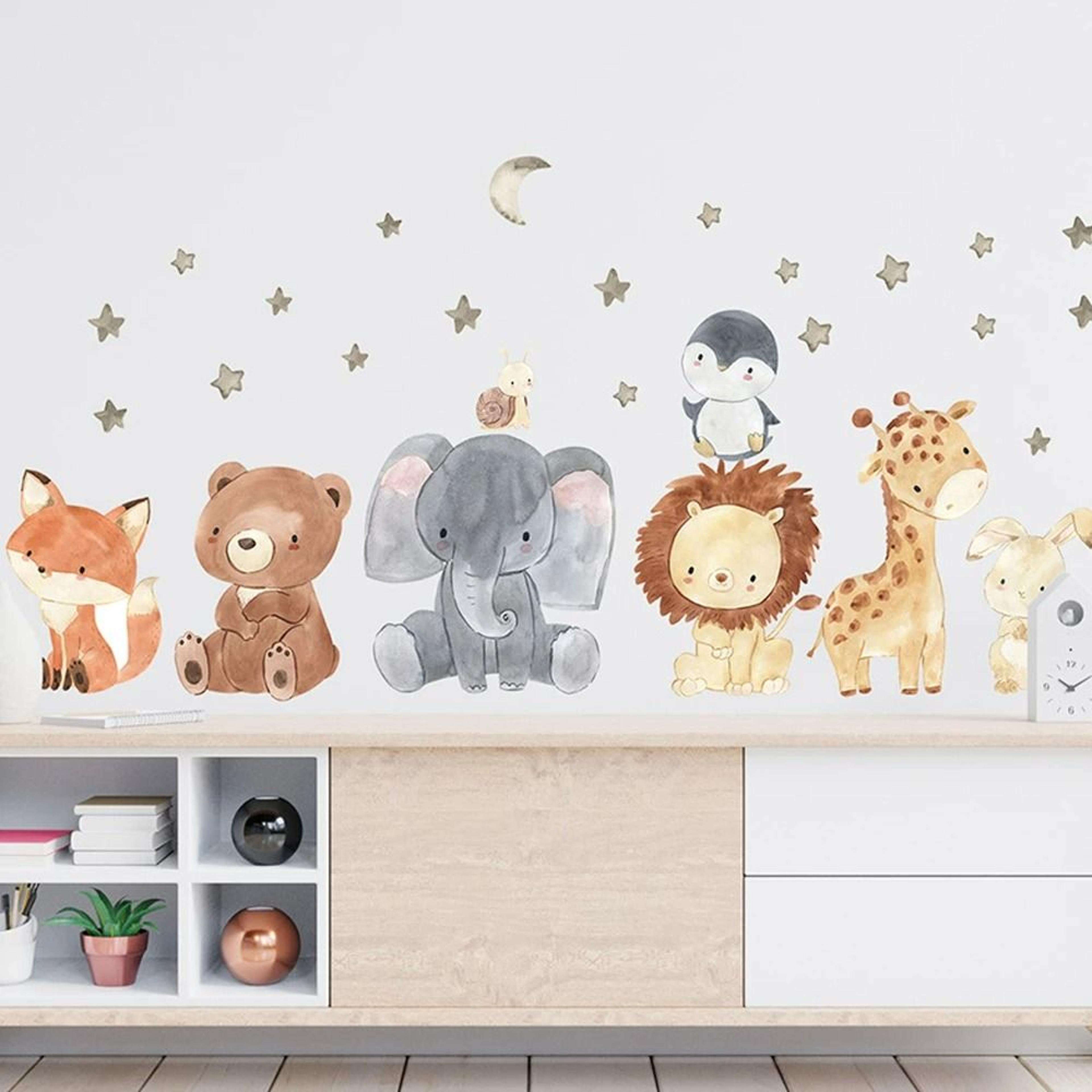 Watercolor Cartoon Cute African Animals Wall Stickers 1