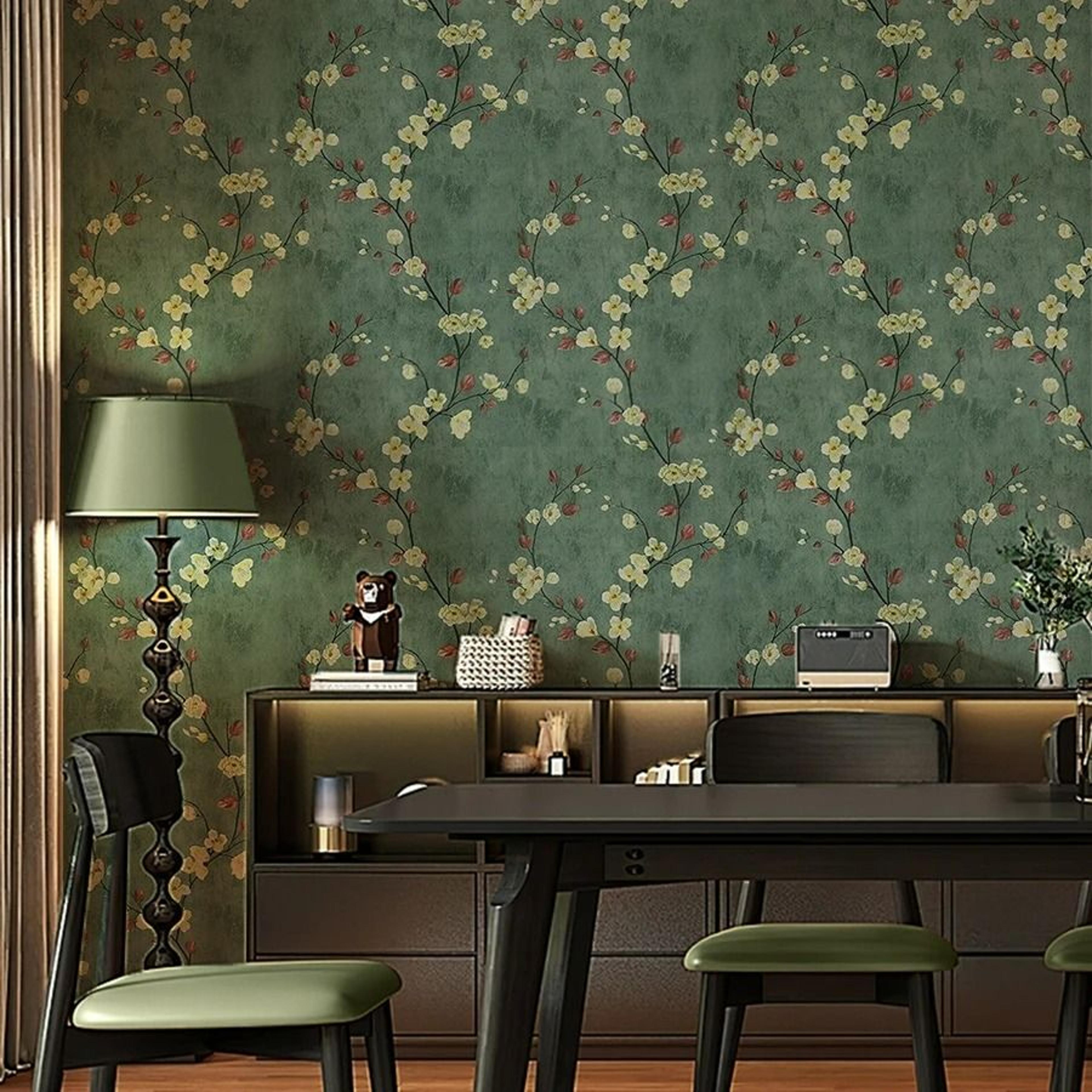 Dark Green Floral  Botanical Relief SelfAdhesive Wallpaper Roll 2