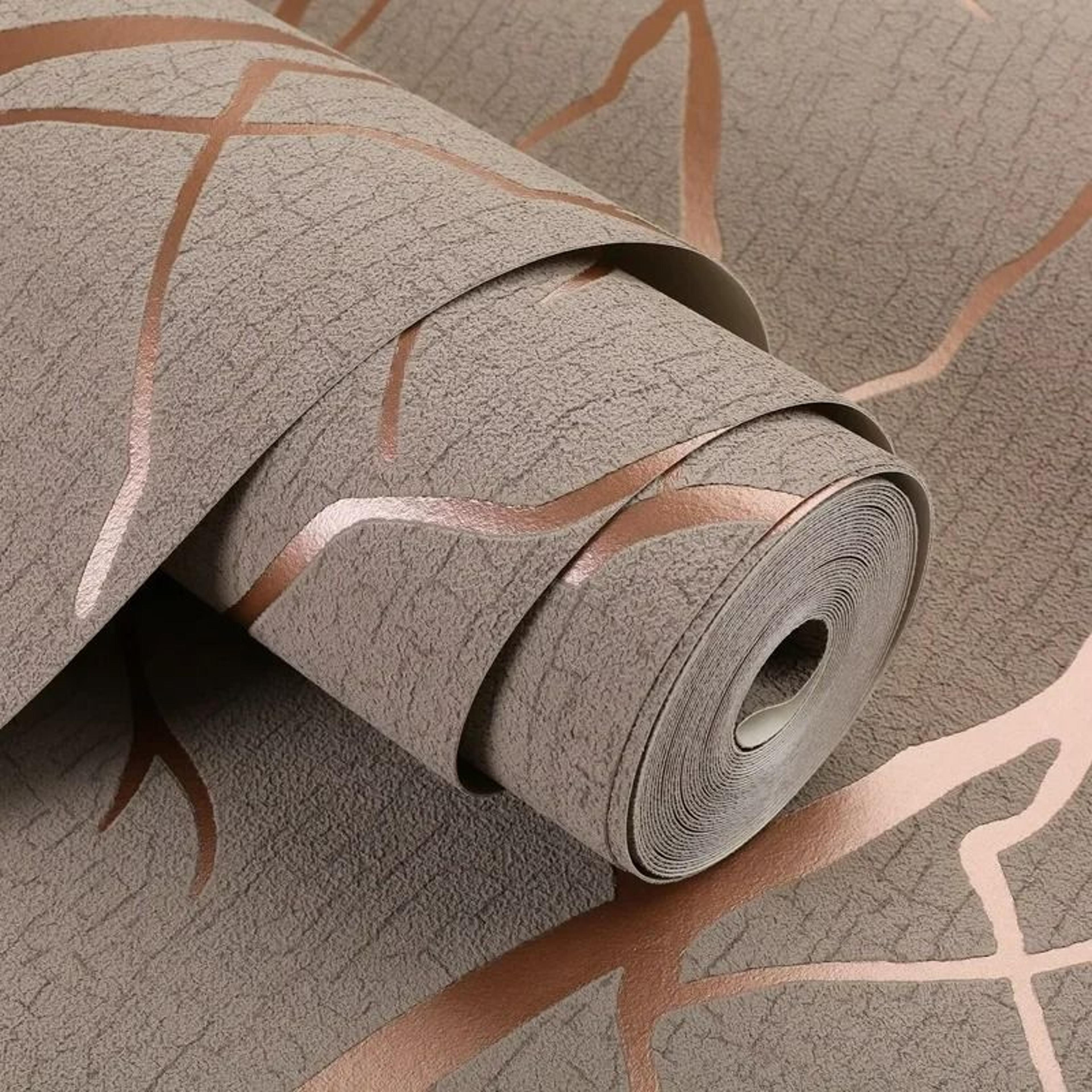 Modern Minimalist Line Deerskin Velvet NonWoven Wallpaper Roll 5