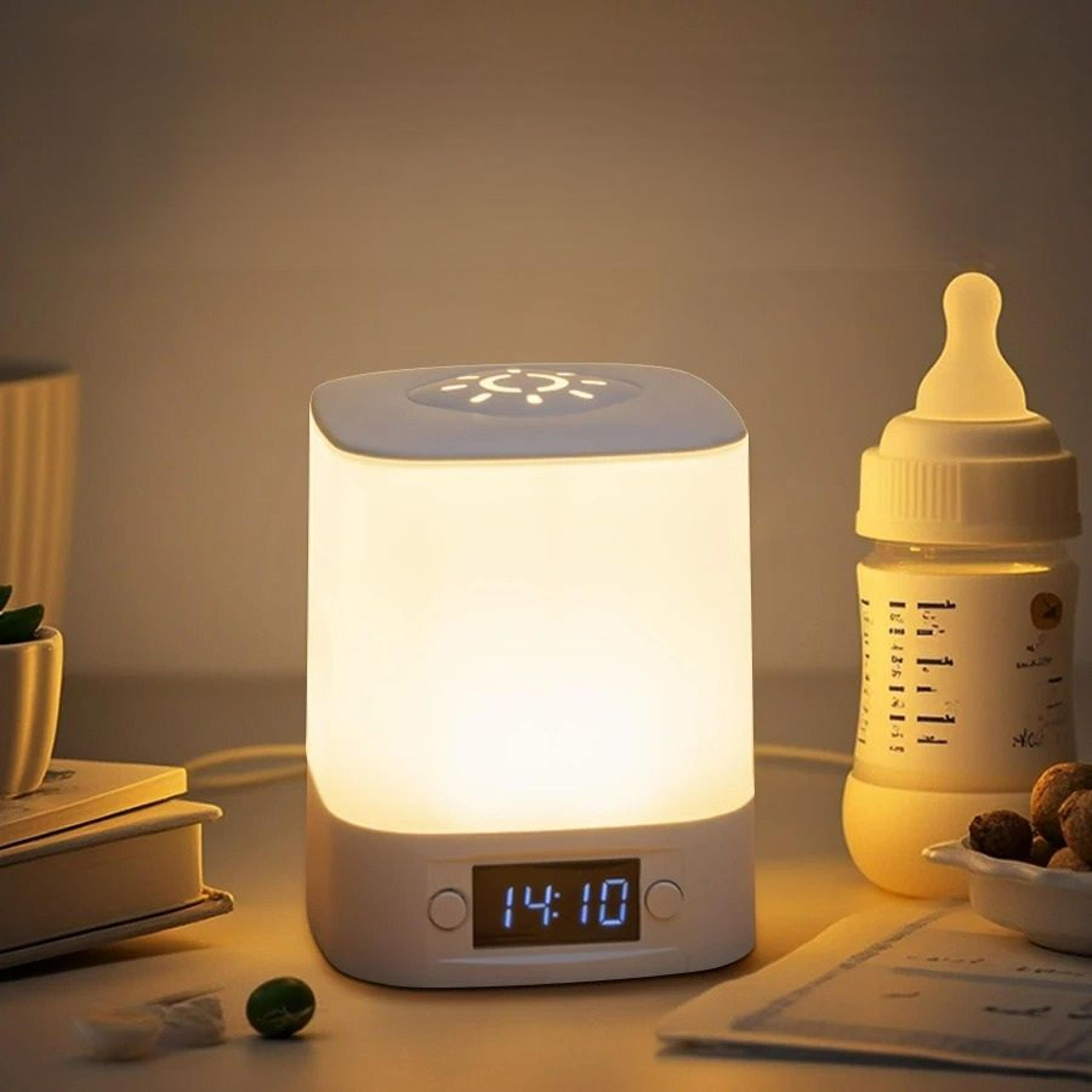 Rechargeable Bedside LED Night Light With Clock  Desk Lamp 0