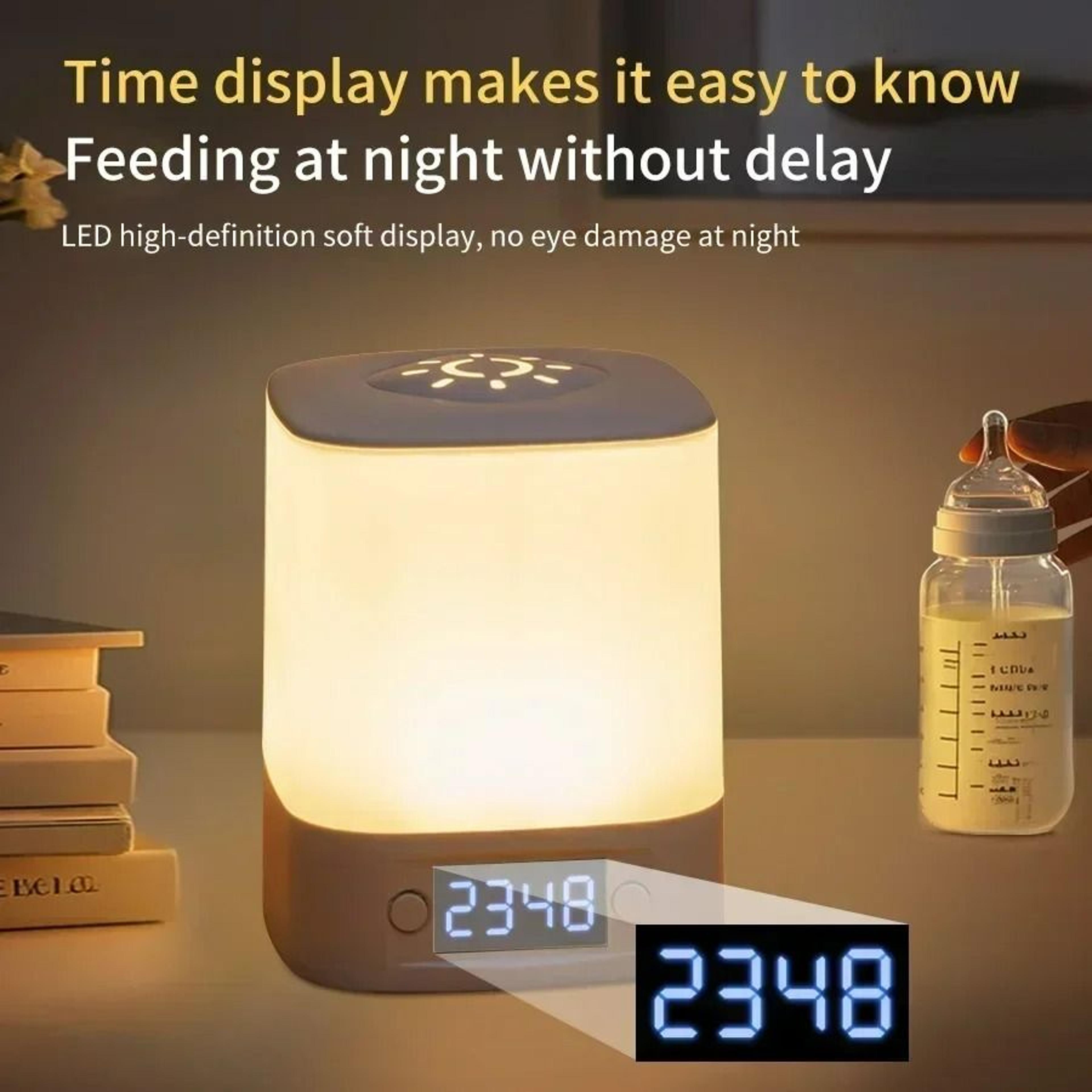 Rechargeable Bedside LED Night Light With Clock  Desk Lamp 1