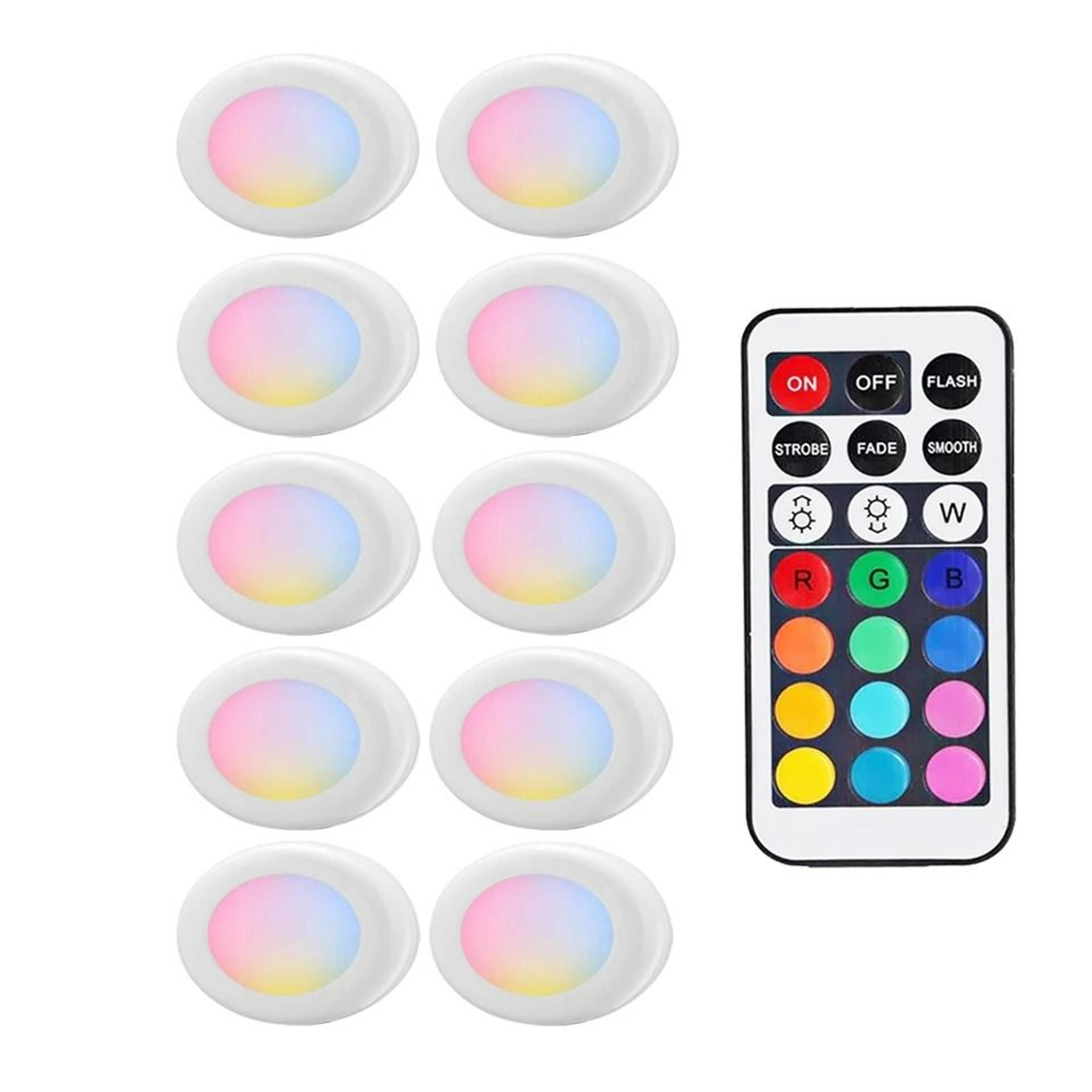 BatteryPowered RGB LED Puck Lights With Remote Control 10 Pack 7