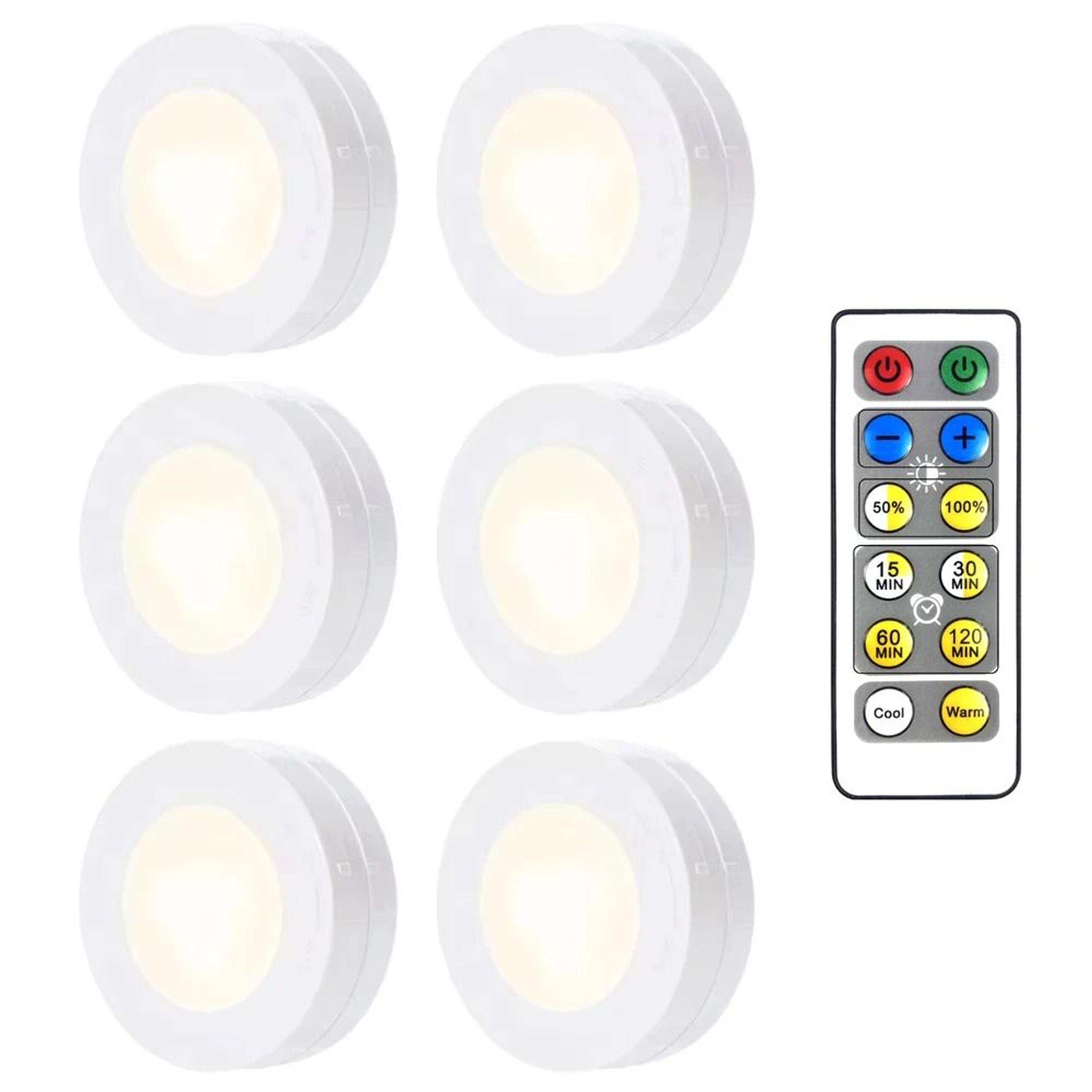 Wireless 3Color LED Puck Lights With Remote Control 6 Pack 0