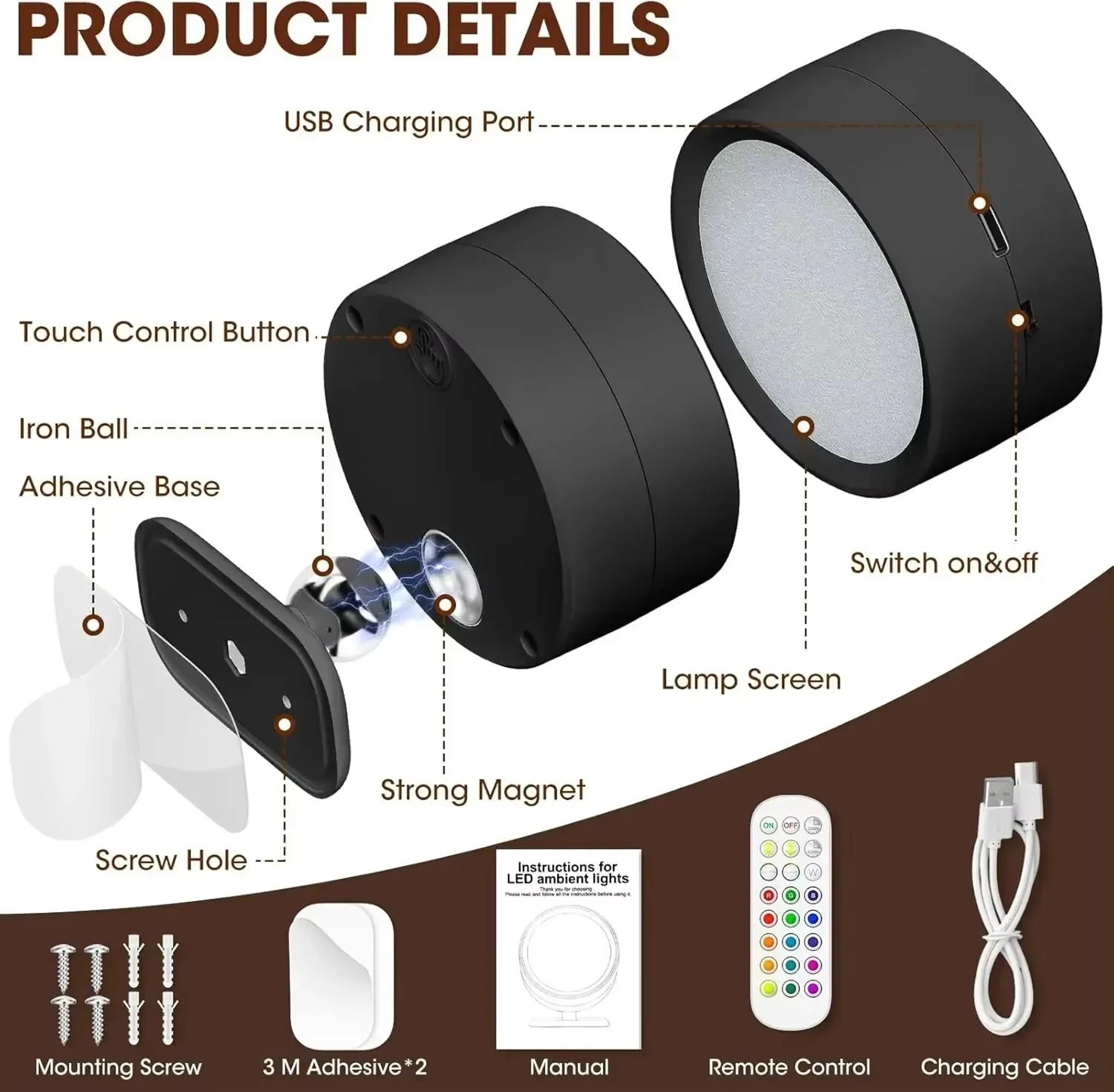 Magnetic ColorChanging LED Desk  Task Puck Light 4