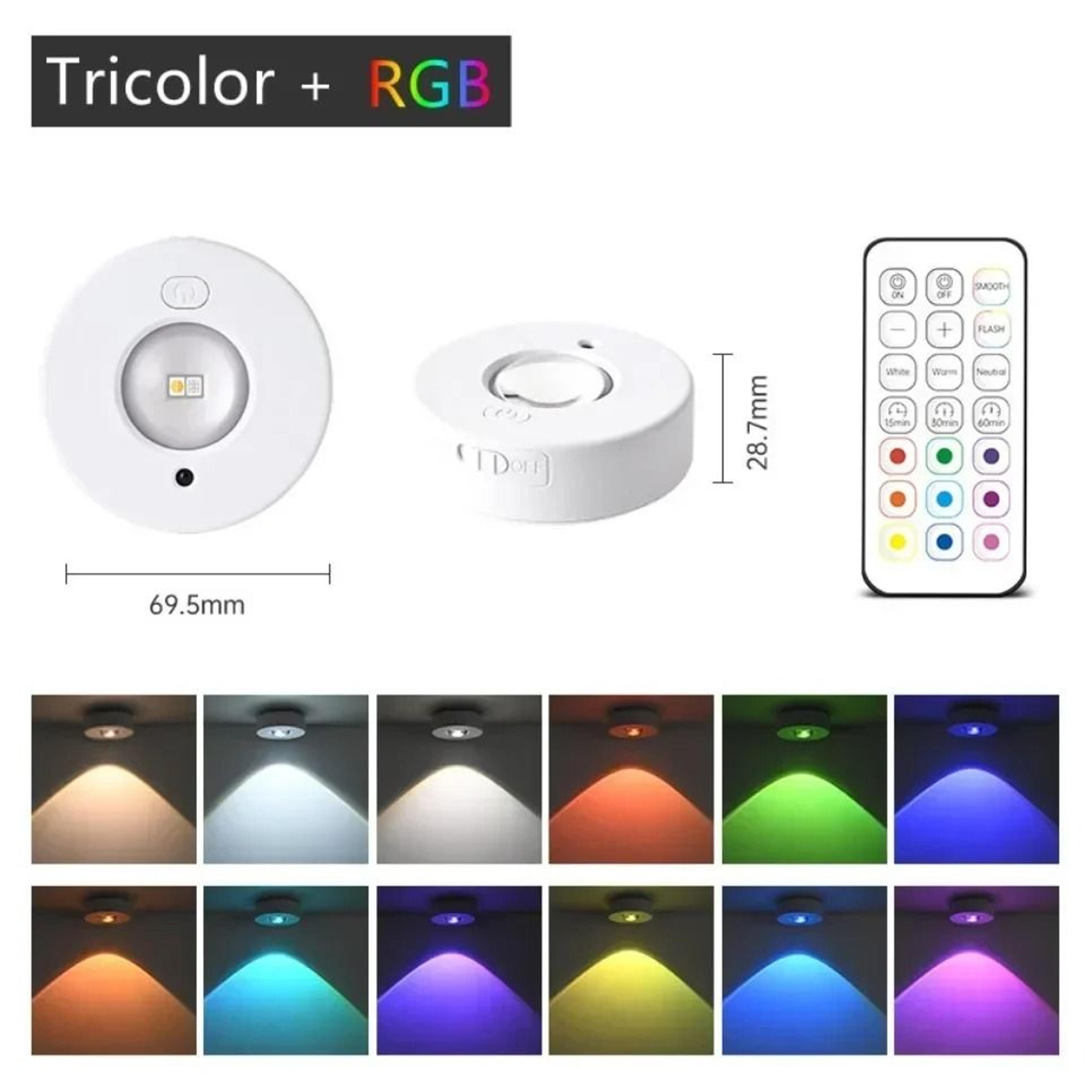 Multi Color Dimmable RGB LED Puck Light Set Remote Control Rechargeable Cabinet Night Light 6