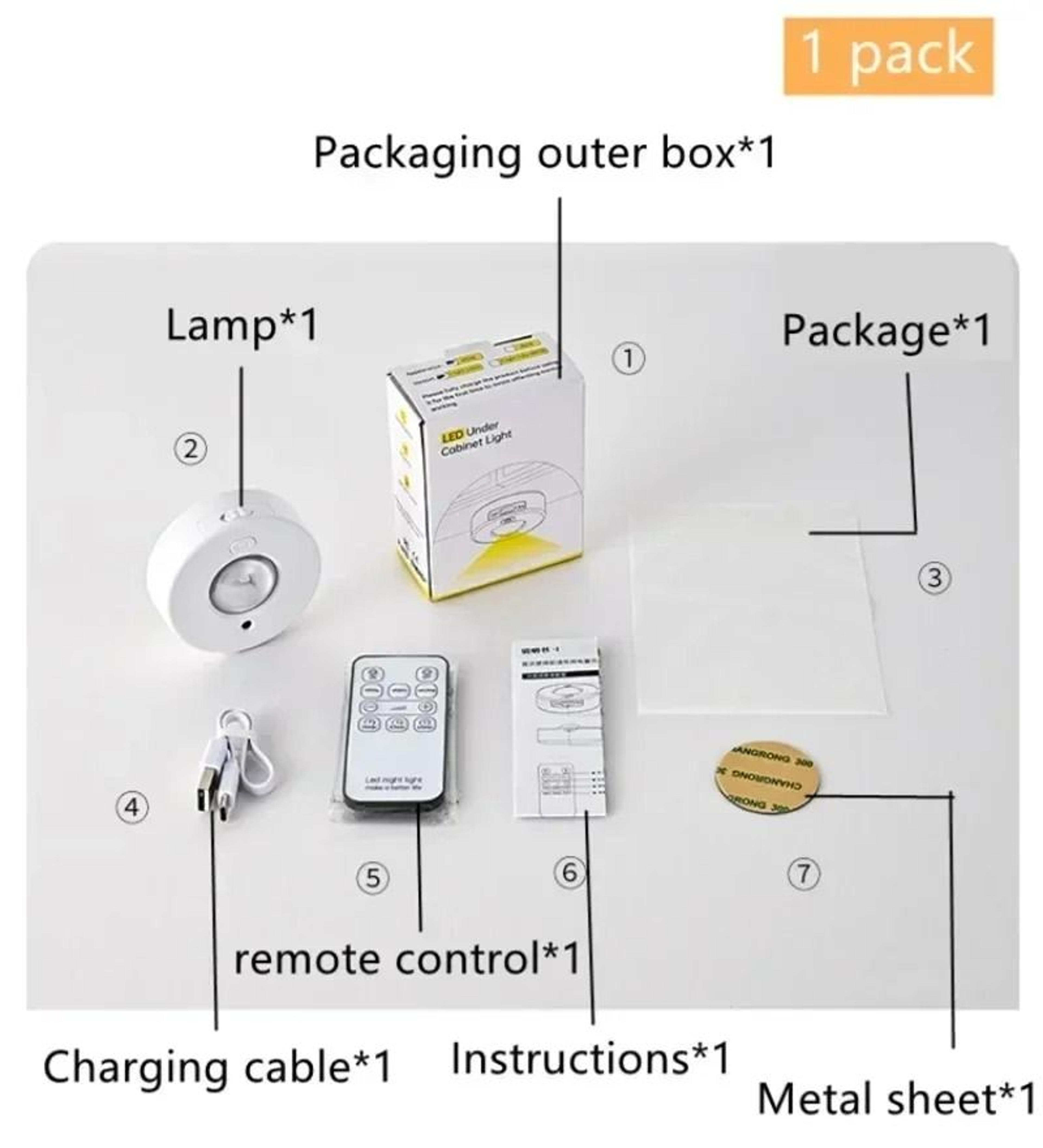 Multi Color Dimmable RGB LED Puck Light Set Remote Control Rechargeable Cabinet Night Light 7