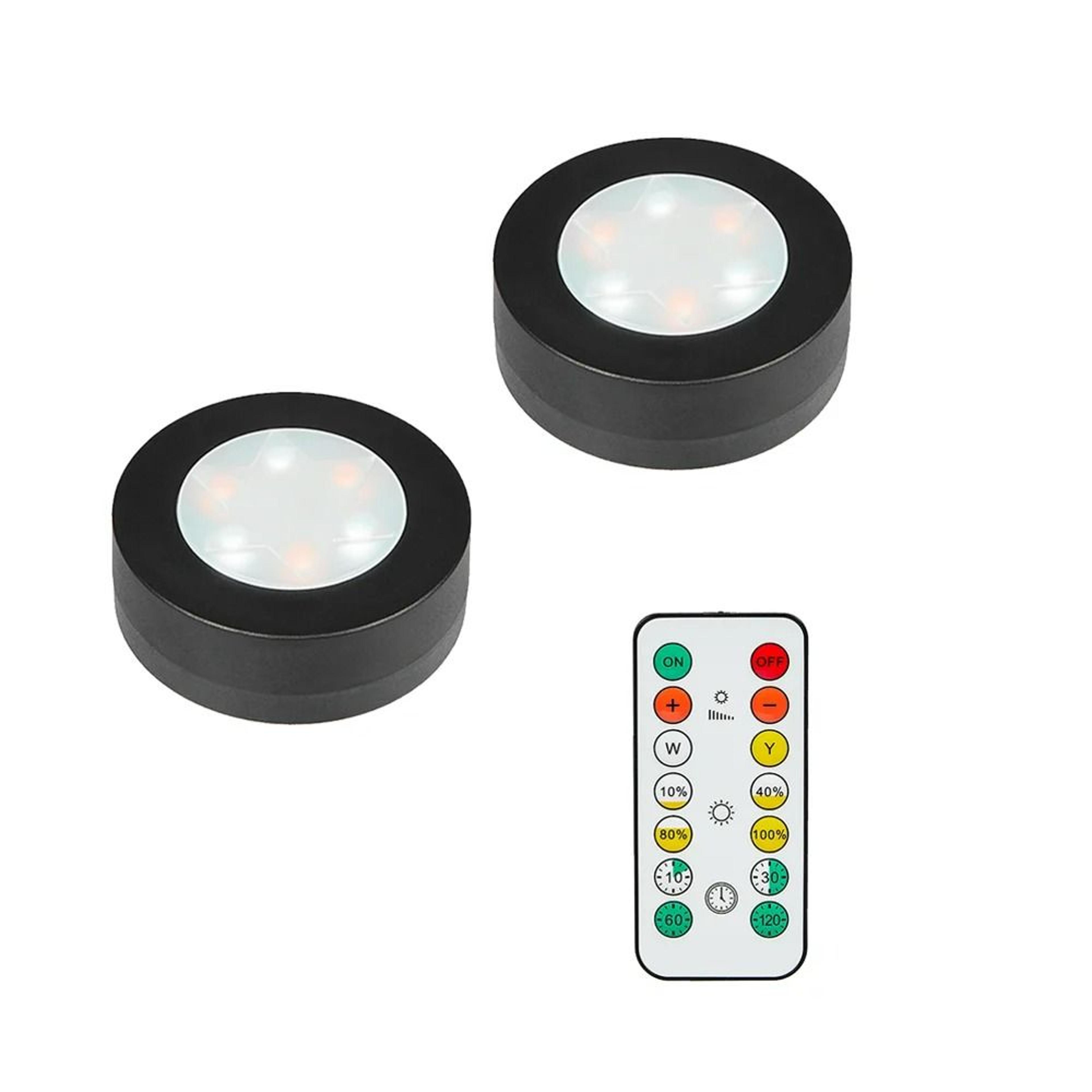 Black Dimmable CCT LED Round Under Cabinet Light Remote Control Wardrobe Lamp 8