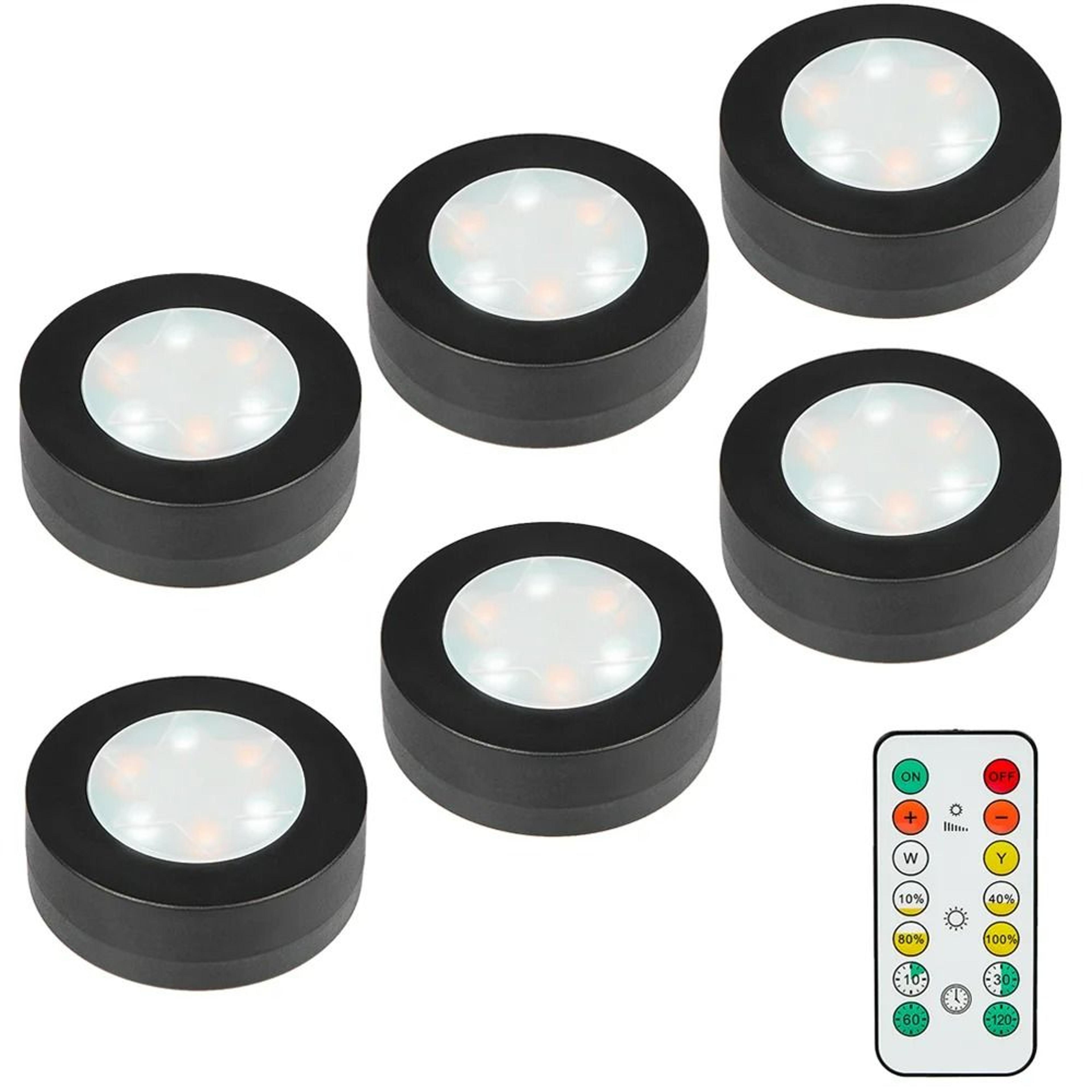 Black Dimmable CCT LED Round Under Cabinet Light Remote Control Wardrobe Lamp 11