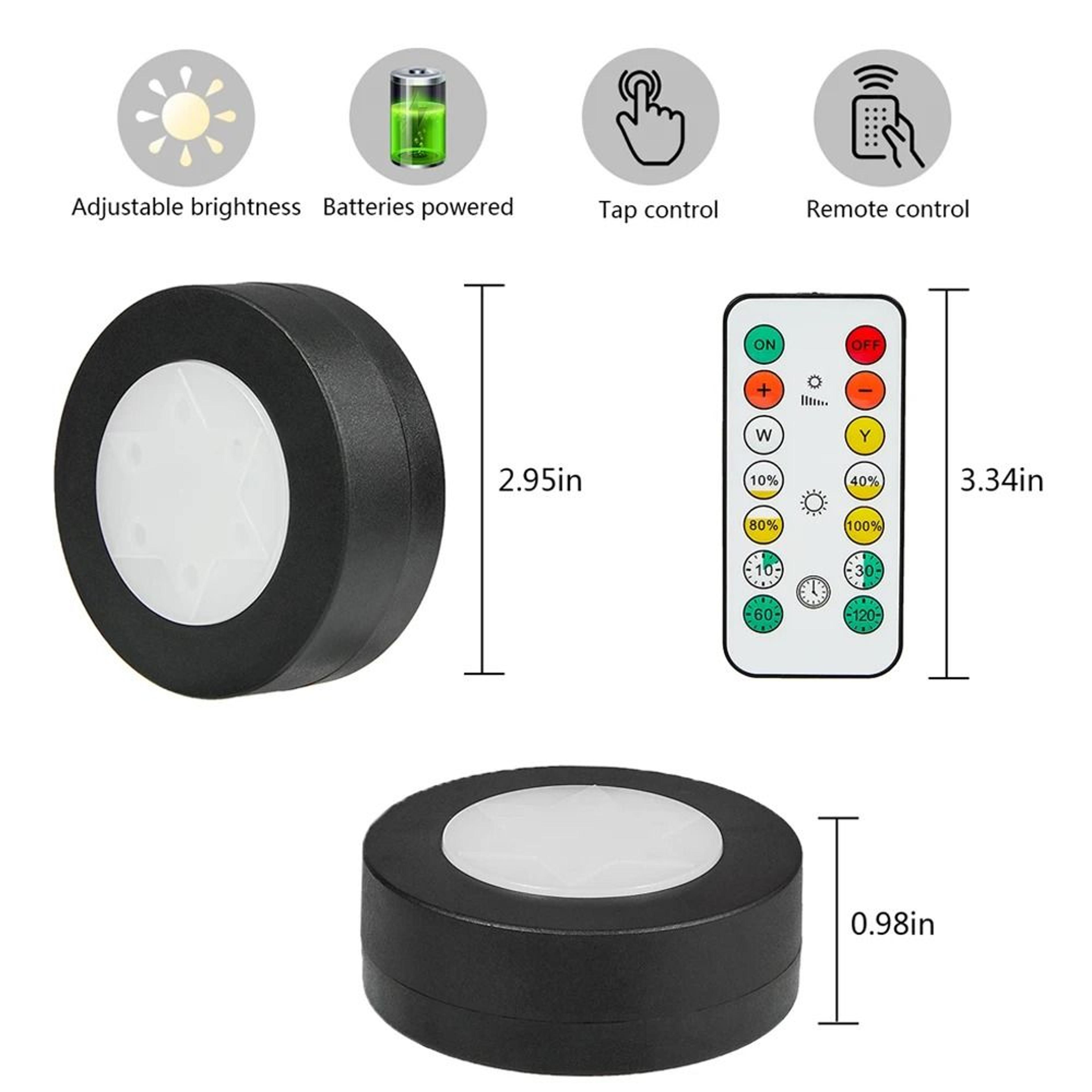 Black Dimmable CCT LED Round Under Cabinet Light Remote Control Wardrobe Lamp 6