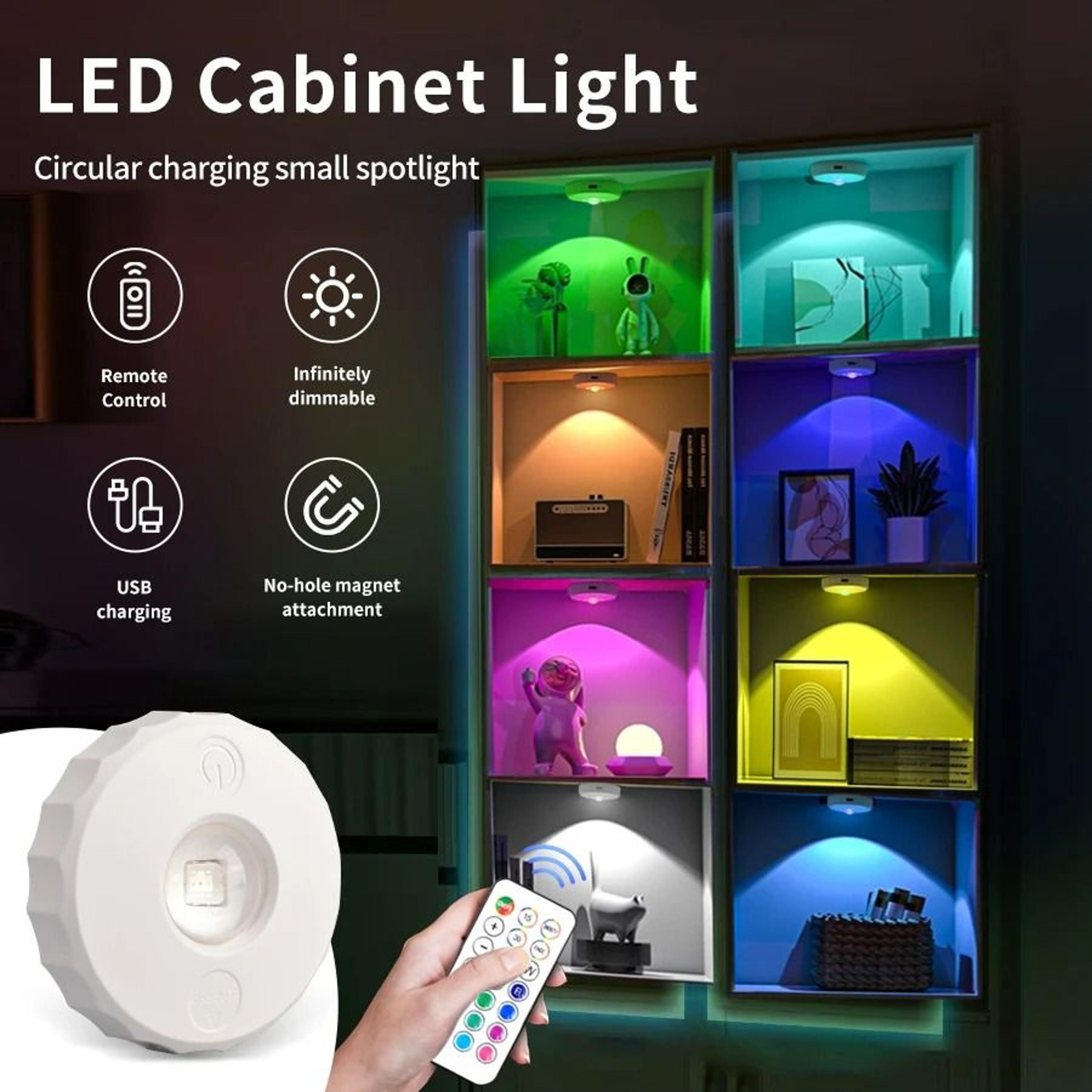 Rechargeable RGB LED Spotlight Set Wireless Dimmable Remote Control Puck Light 1