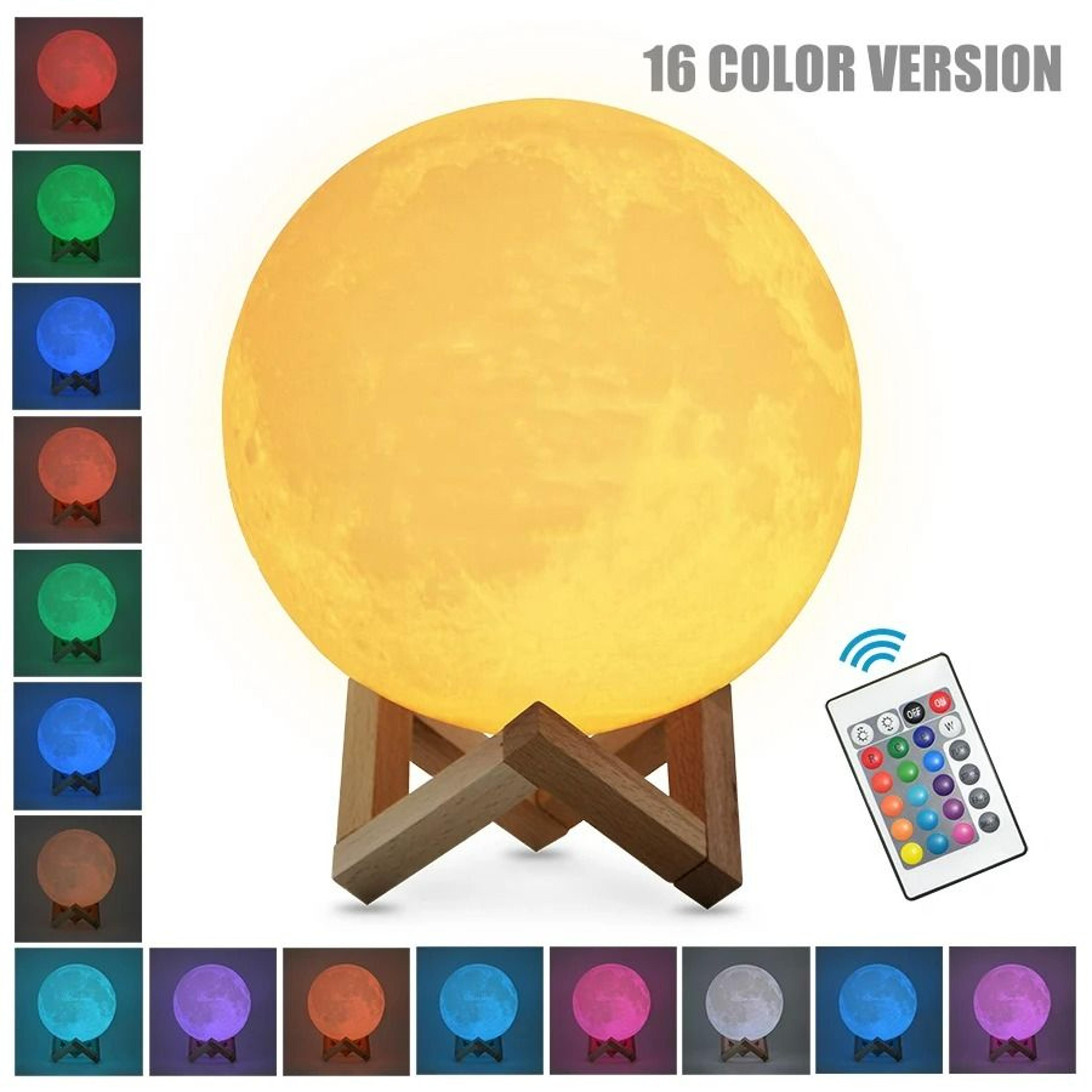 16Color 3D Printed Moon LED Night Light With Remote  Touch Control 6