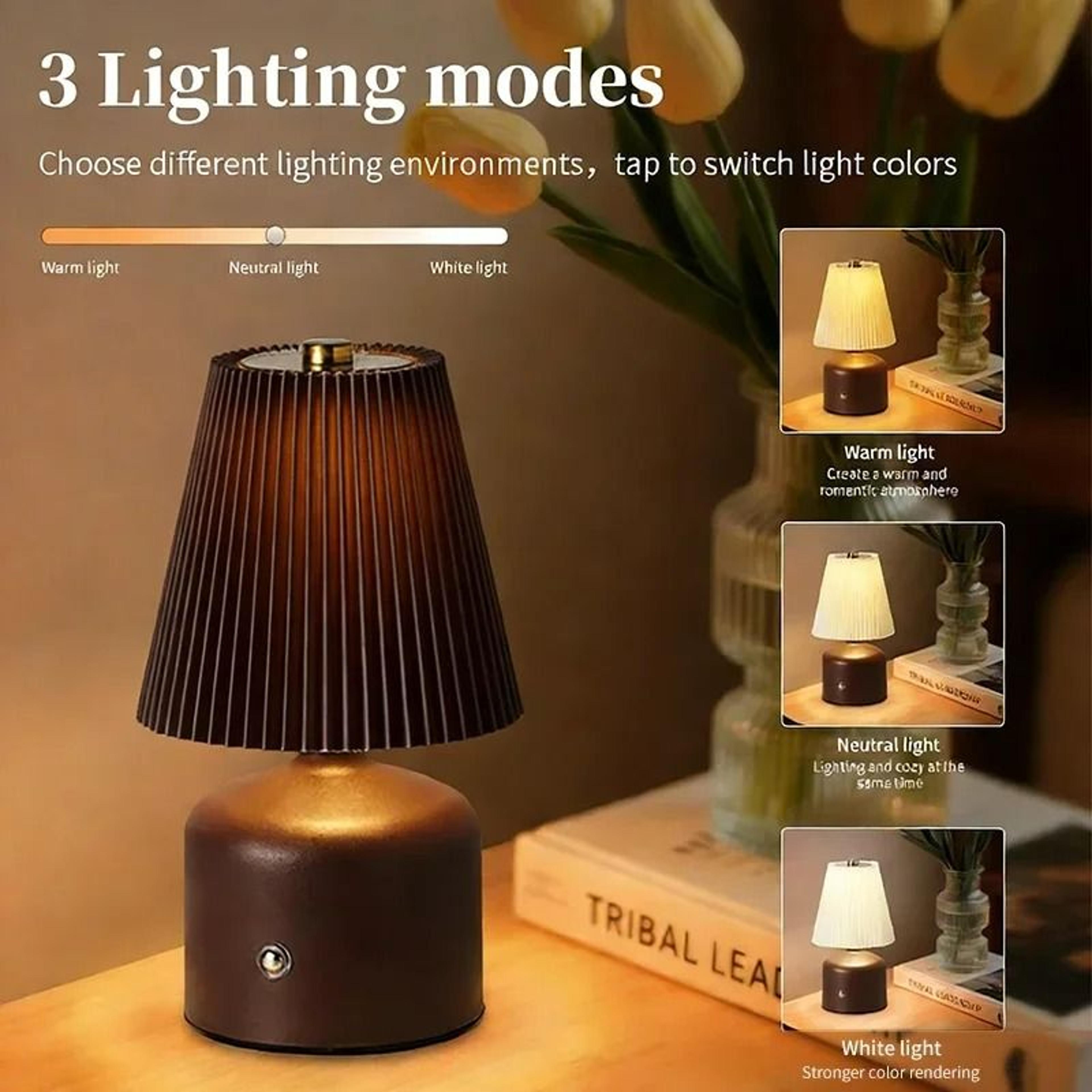 Bedroom Fabric Shade LED Night Light Table Lamp 4