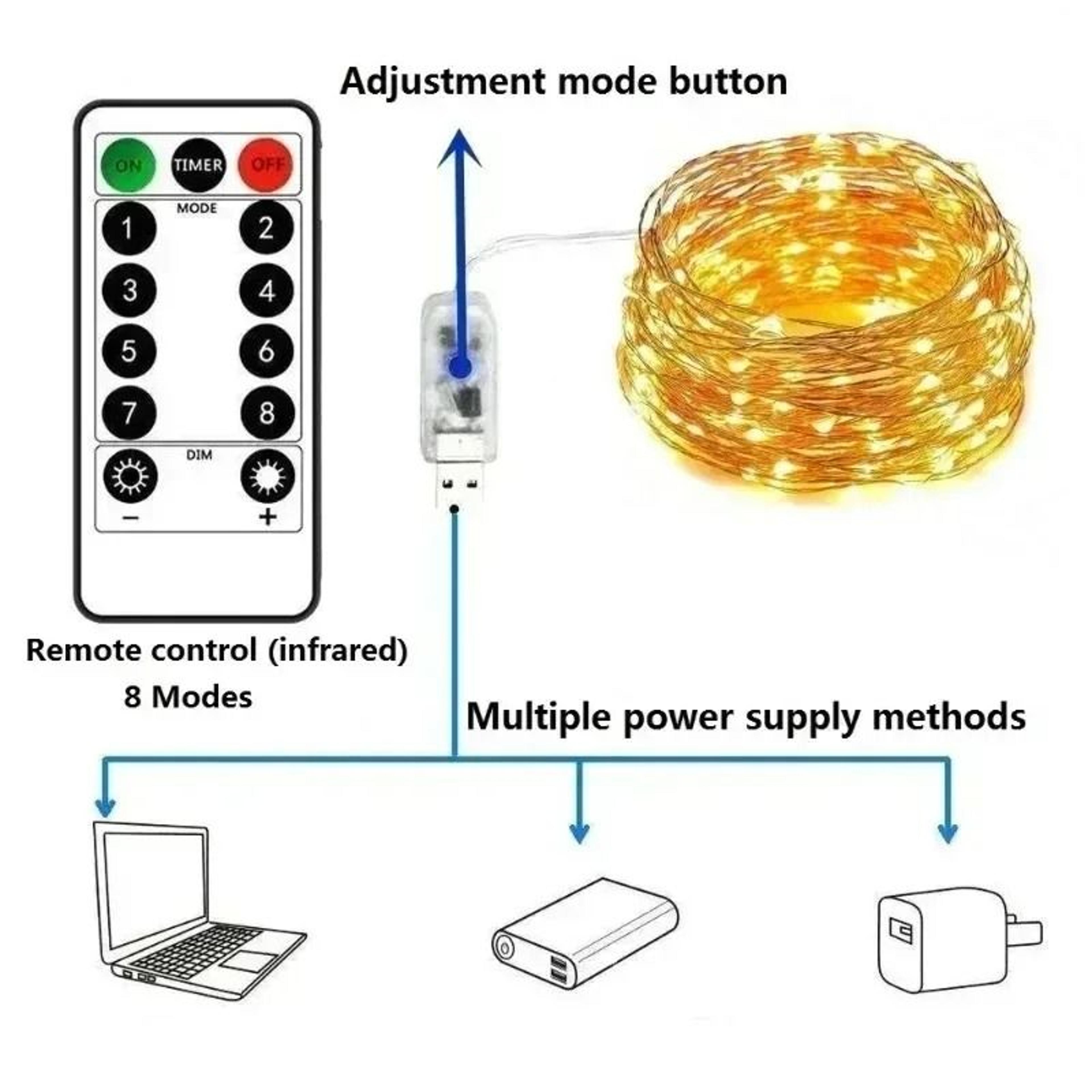 USB 8Mode RemoteControl LED Christmas String Lights 3