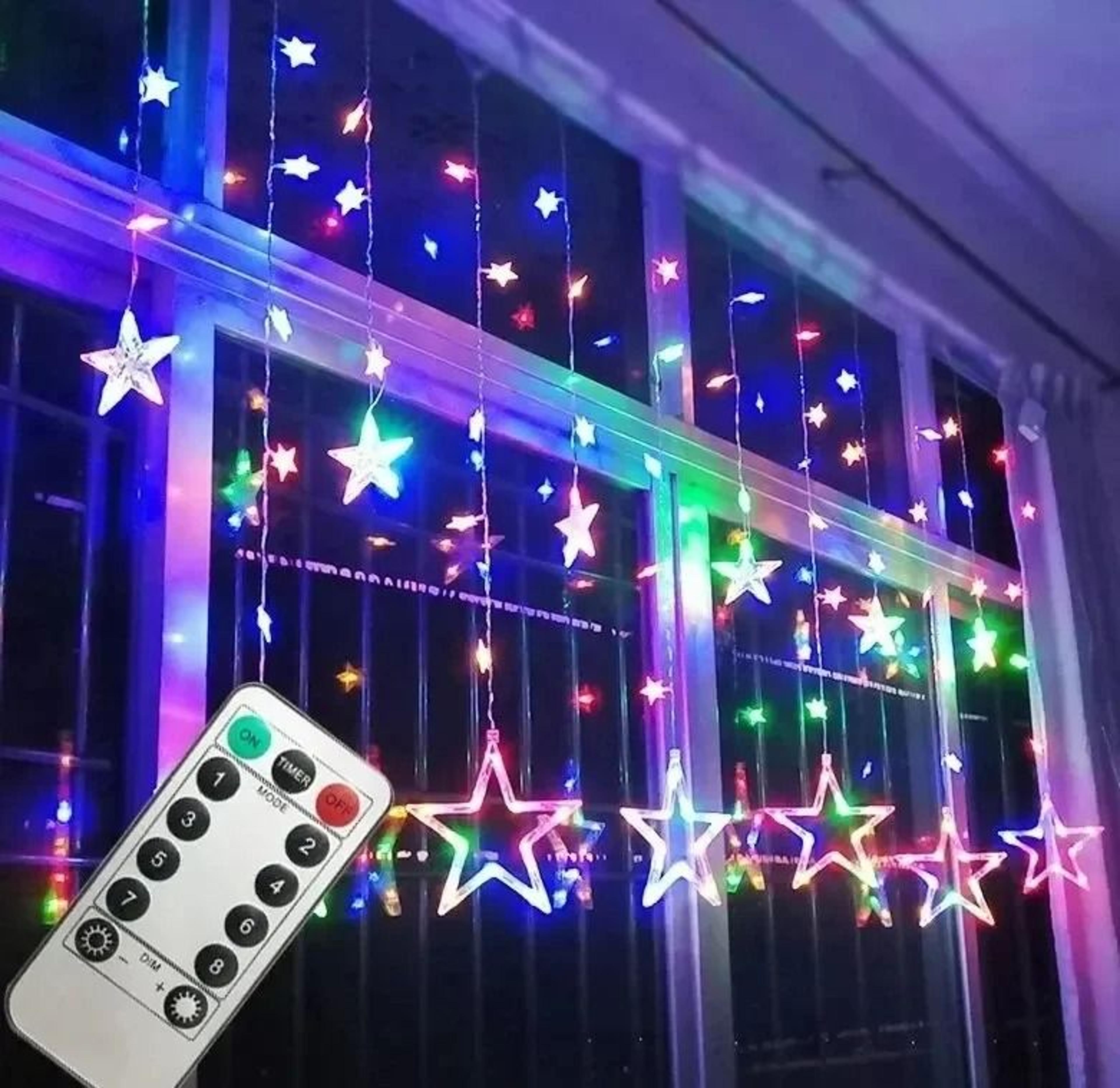 LED Pentagram Curtain Lights Remote Control Star String Lights 6