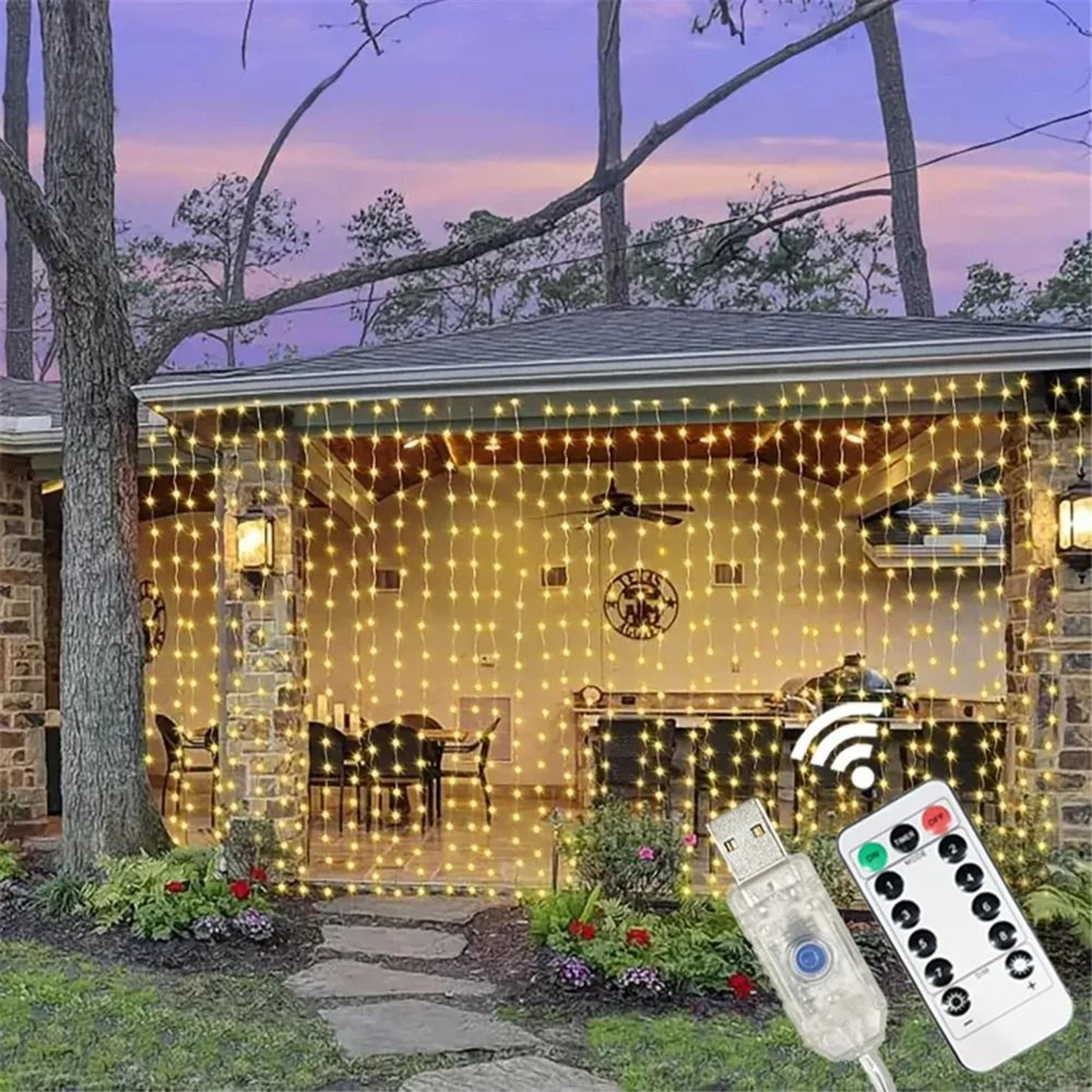 USB LED Fairy Curtain Lights Remote Control Hanging String Lights 8 Mode 0