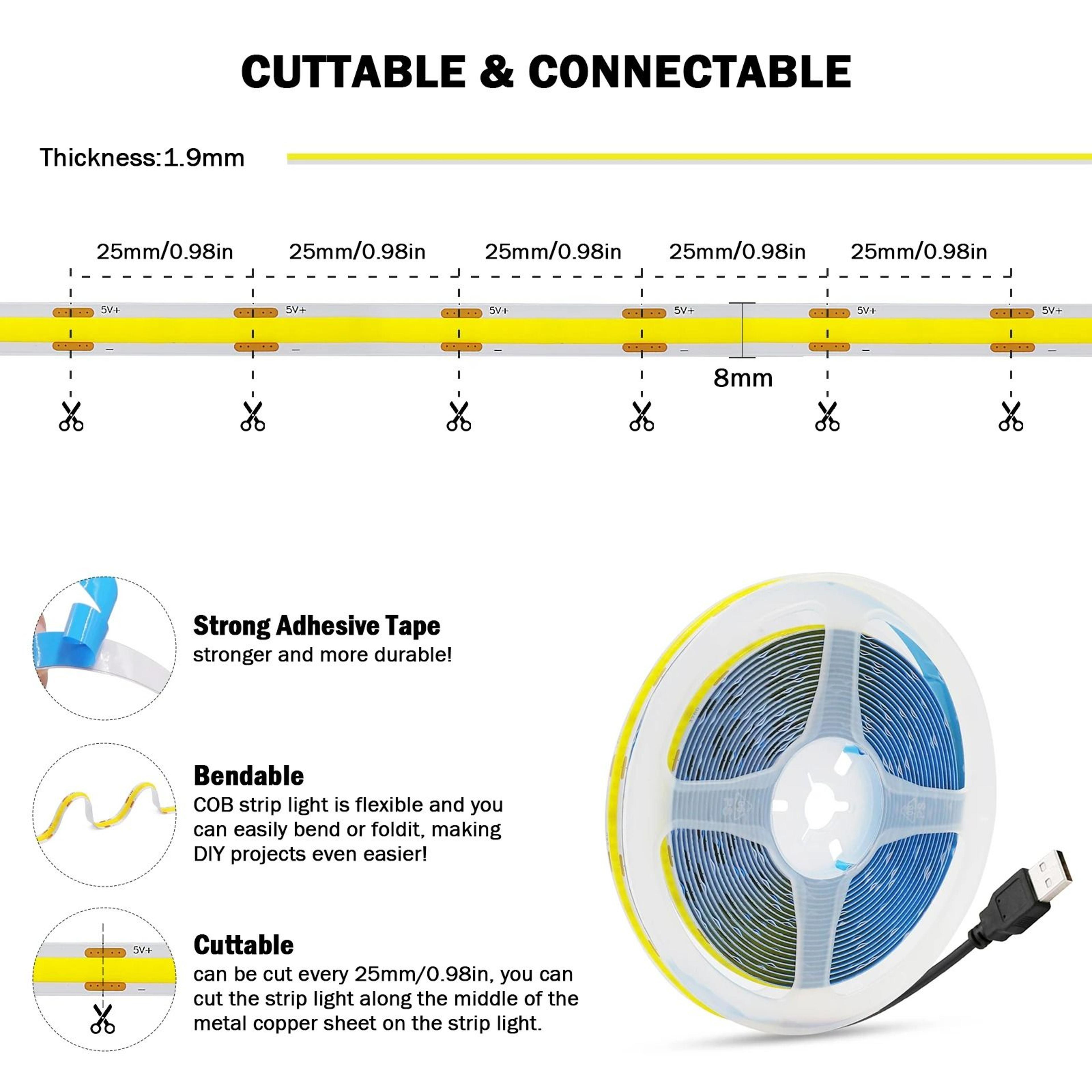 5V USB UltraDense COB Flexible LED Strip Light 6