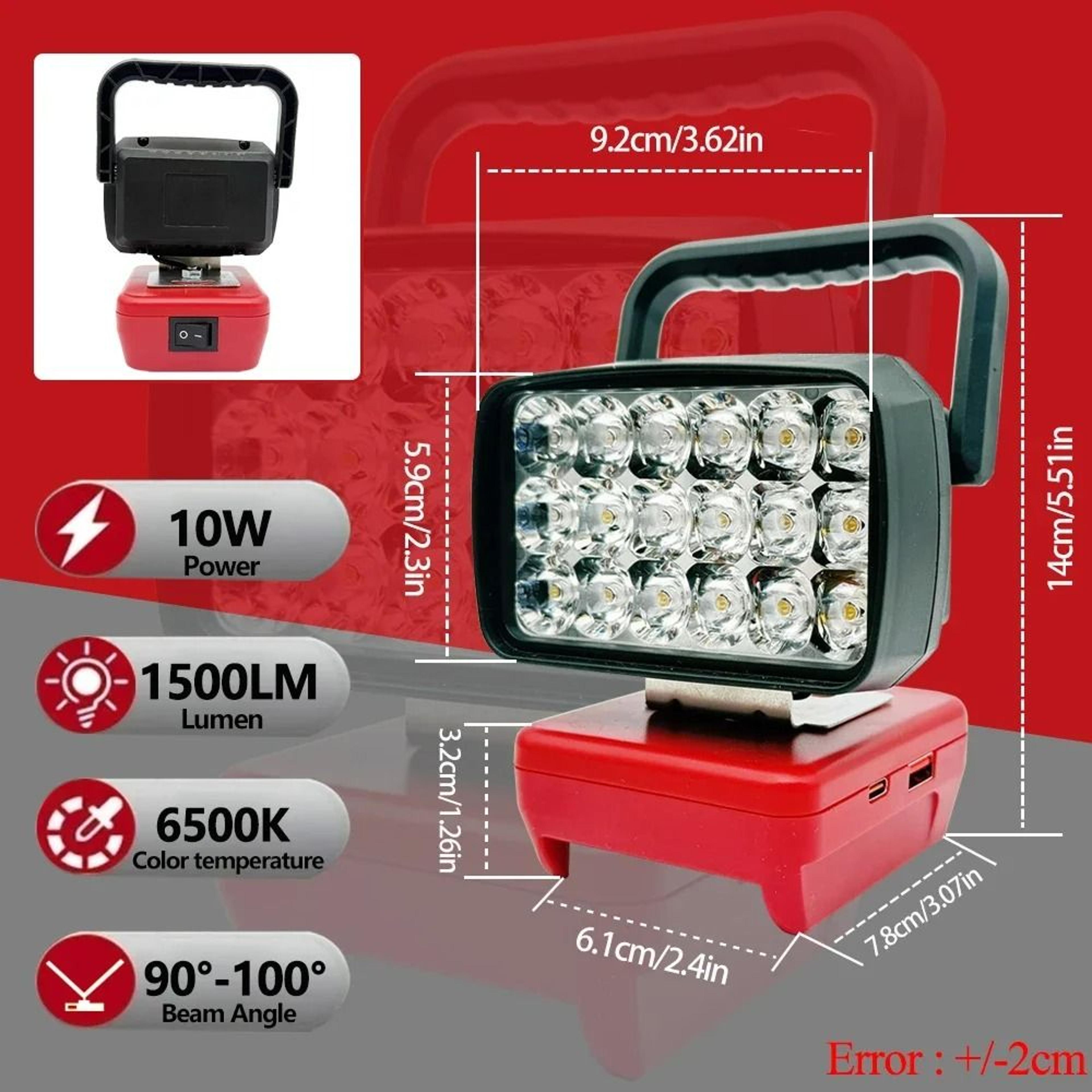 18LED Cordless Handheld Spotlight  Work Light Fits 18V20V Power Tool Batteries 4