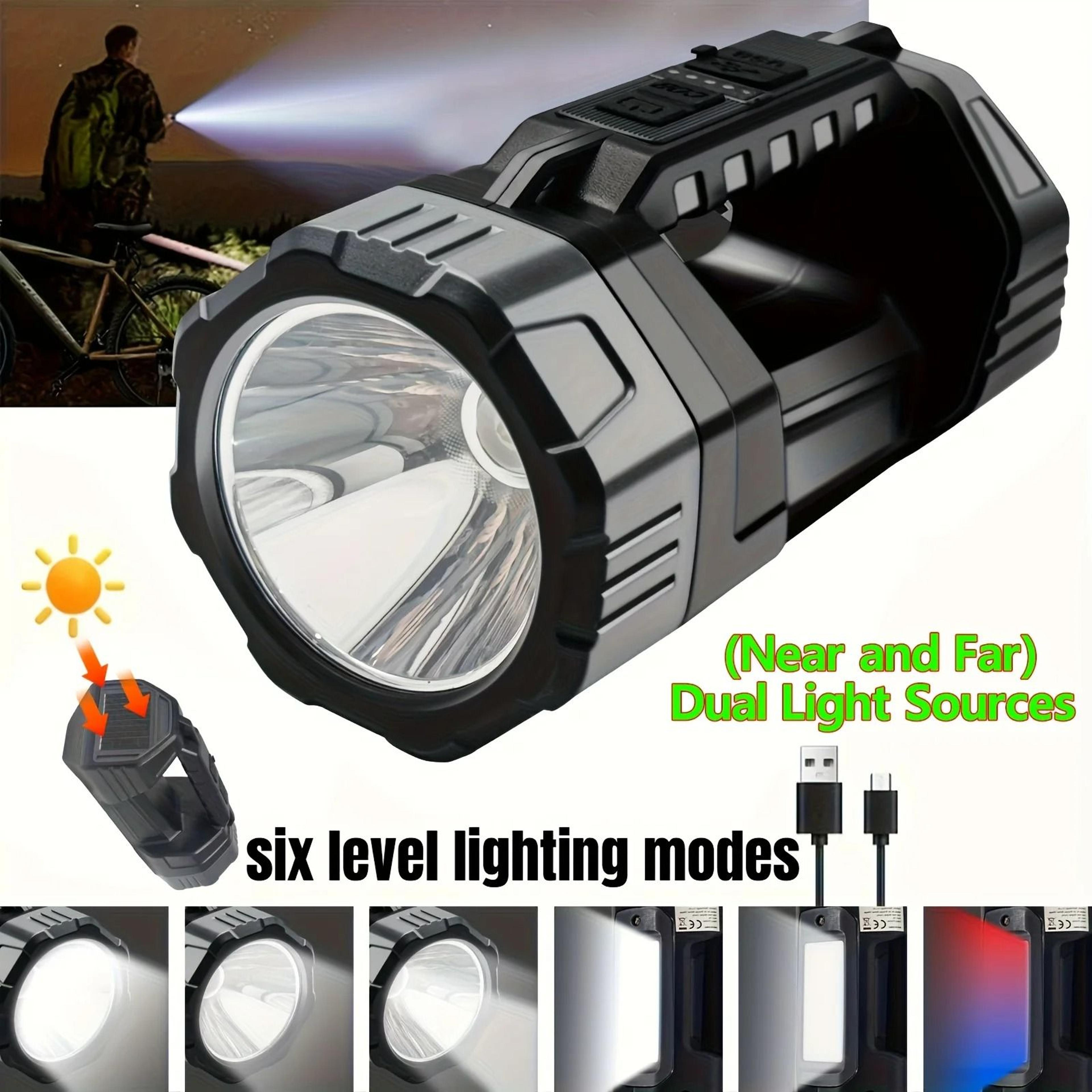 Portable Handheld SolarPowered Flashlight  Rechargeable Outdoor Torch 0
