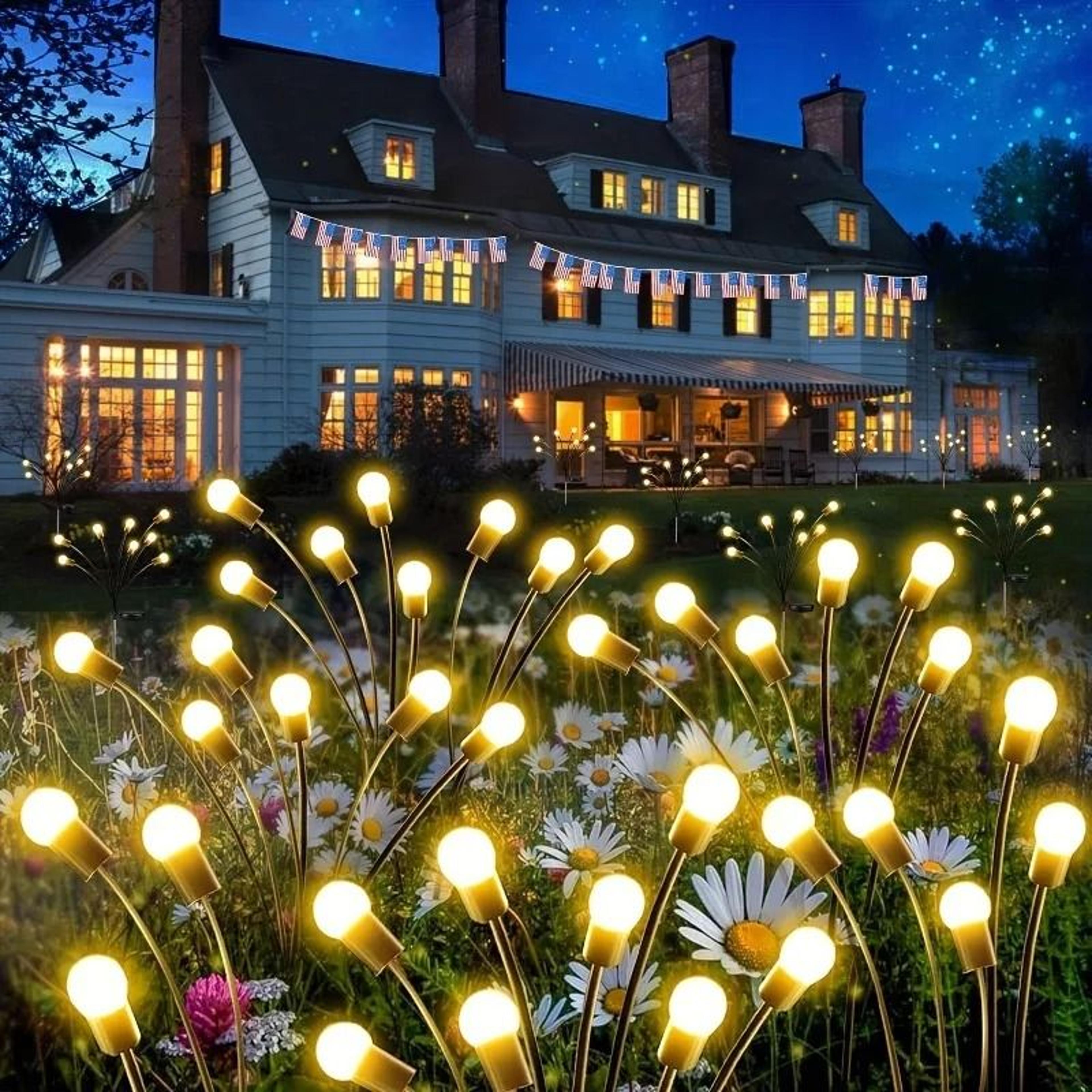 upgraded solar powered firefly lights & outdoor waterproof garden accent