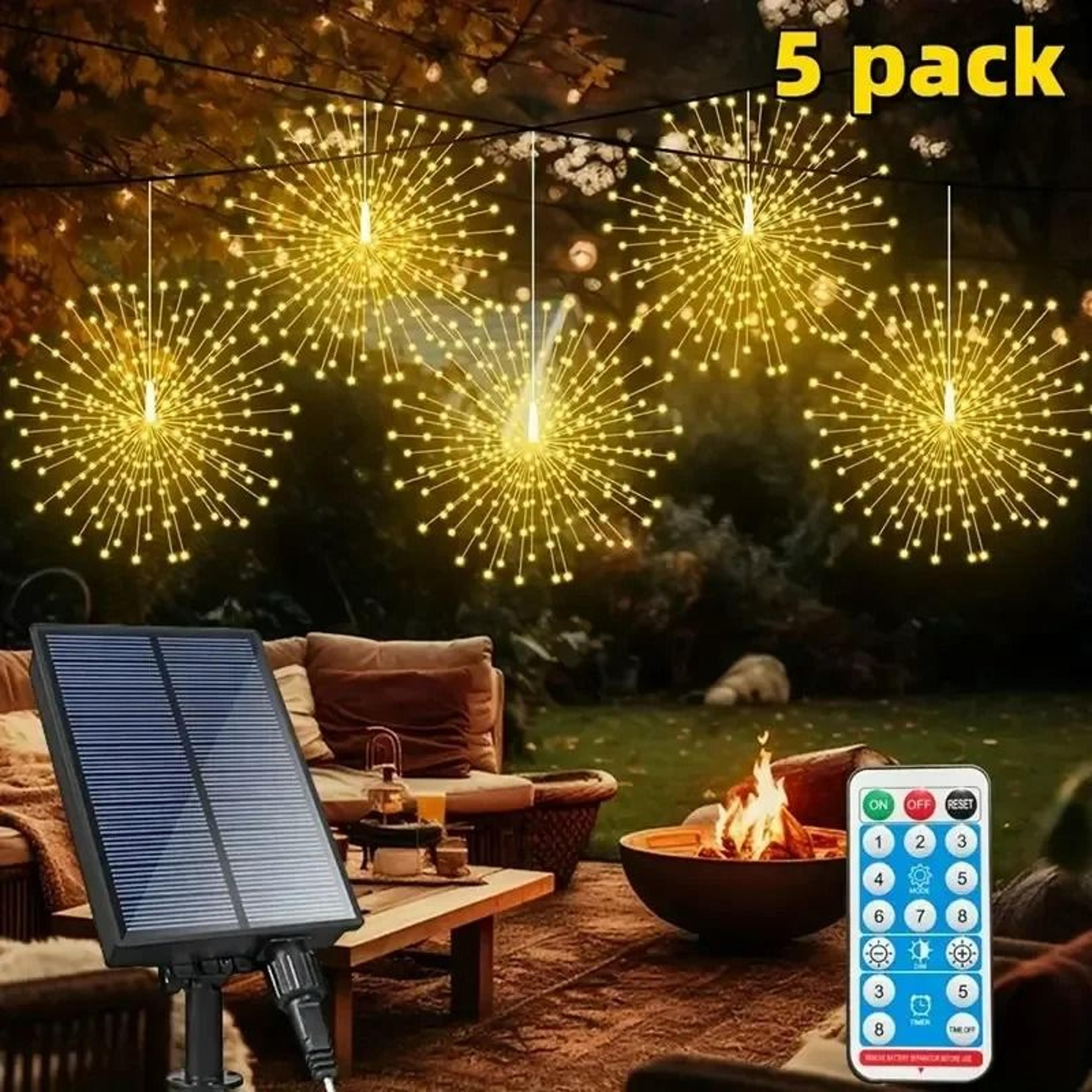 5Head RemoteControlled Solar Hanging Firework Lights  Starburst Lamp 7