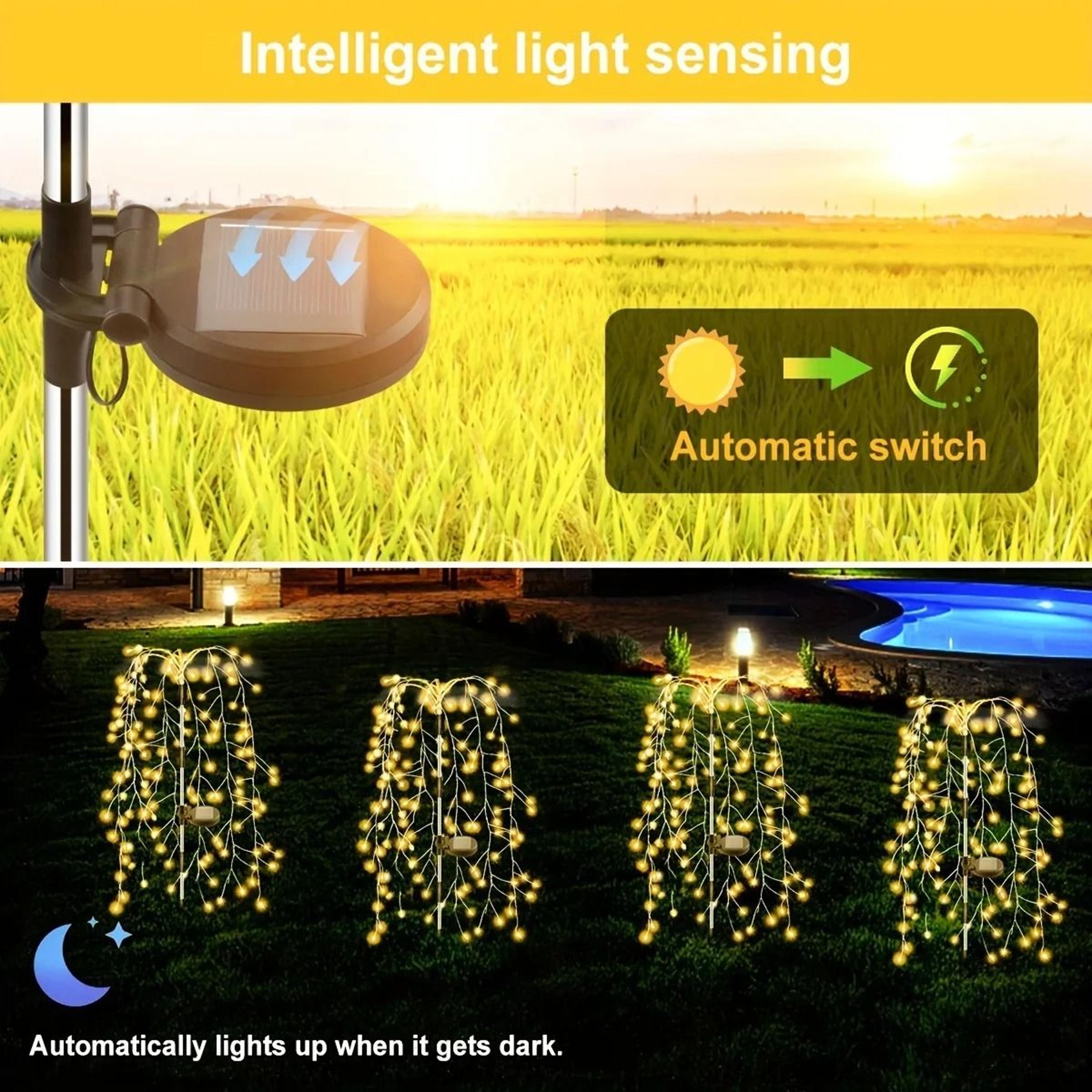 200 LED Solar Outdoor Firecracker Willow String Lights 4