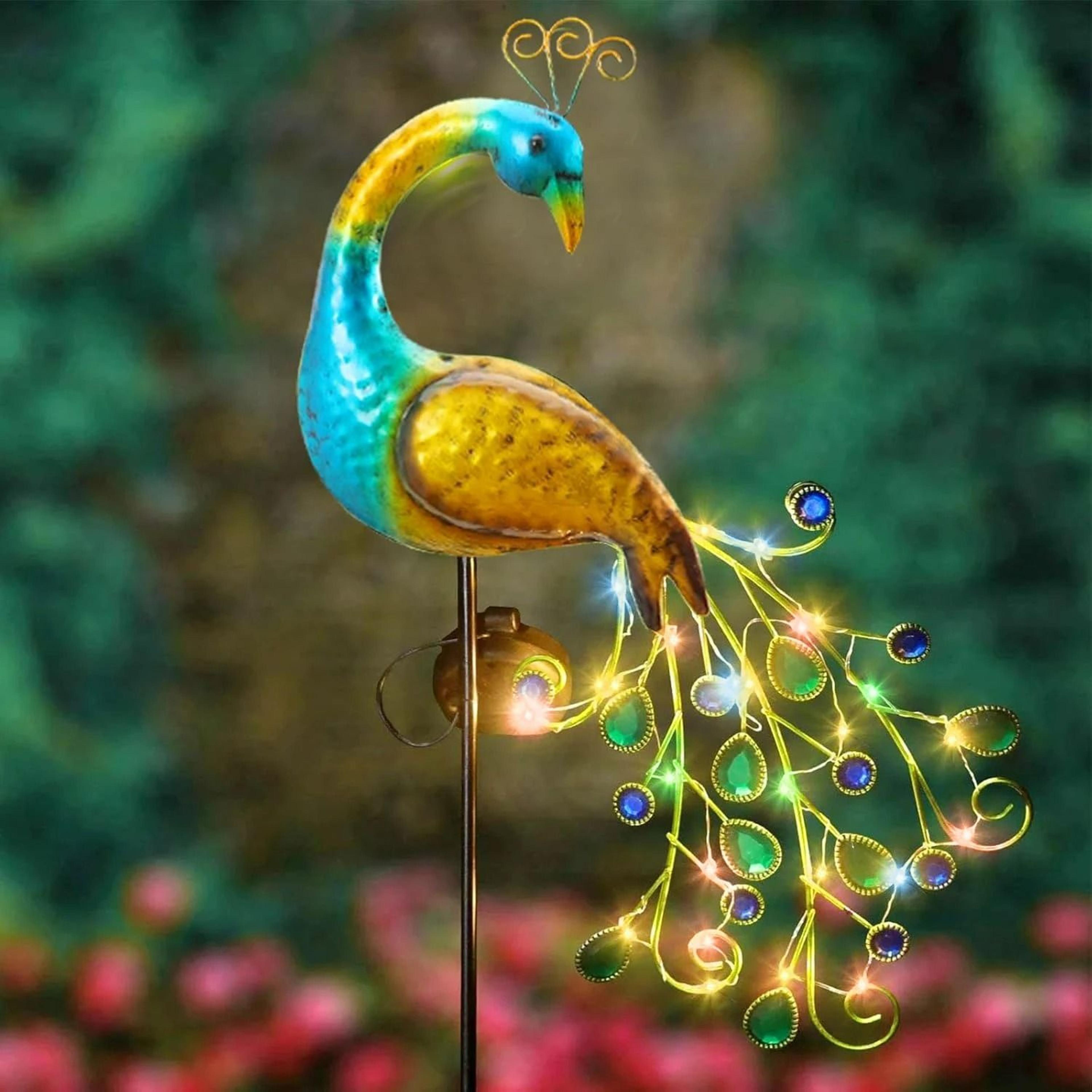 peacock solar garden stake light